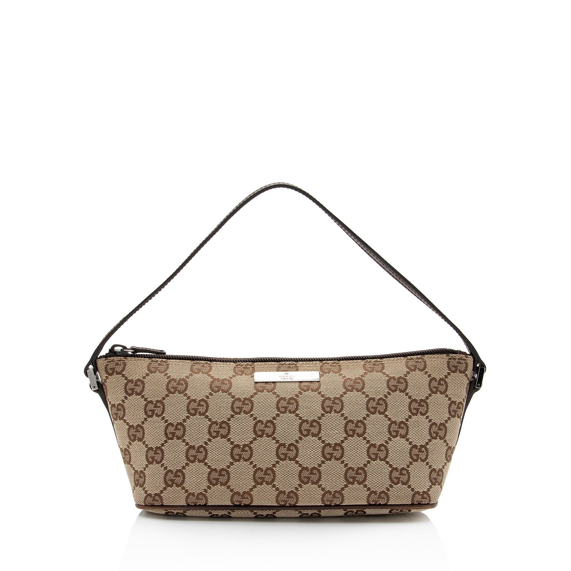 Gucci GG Classic Pochette SHF-jRMlTd Leather Canvas Brown Beige Clutch Bag