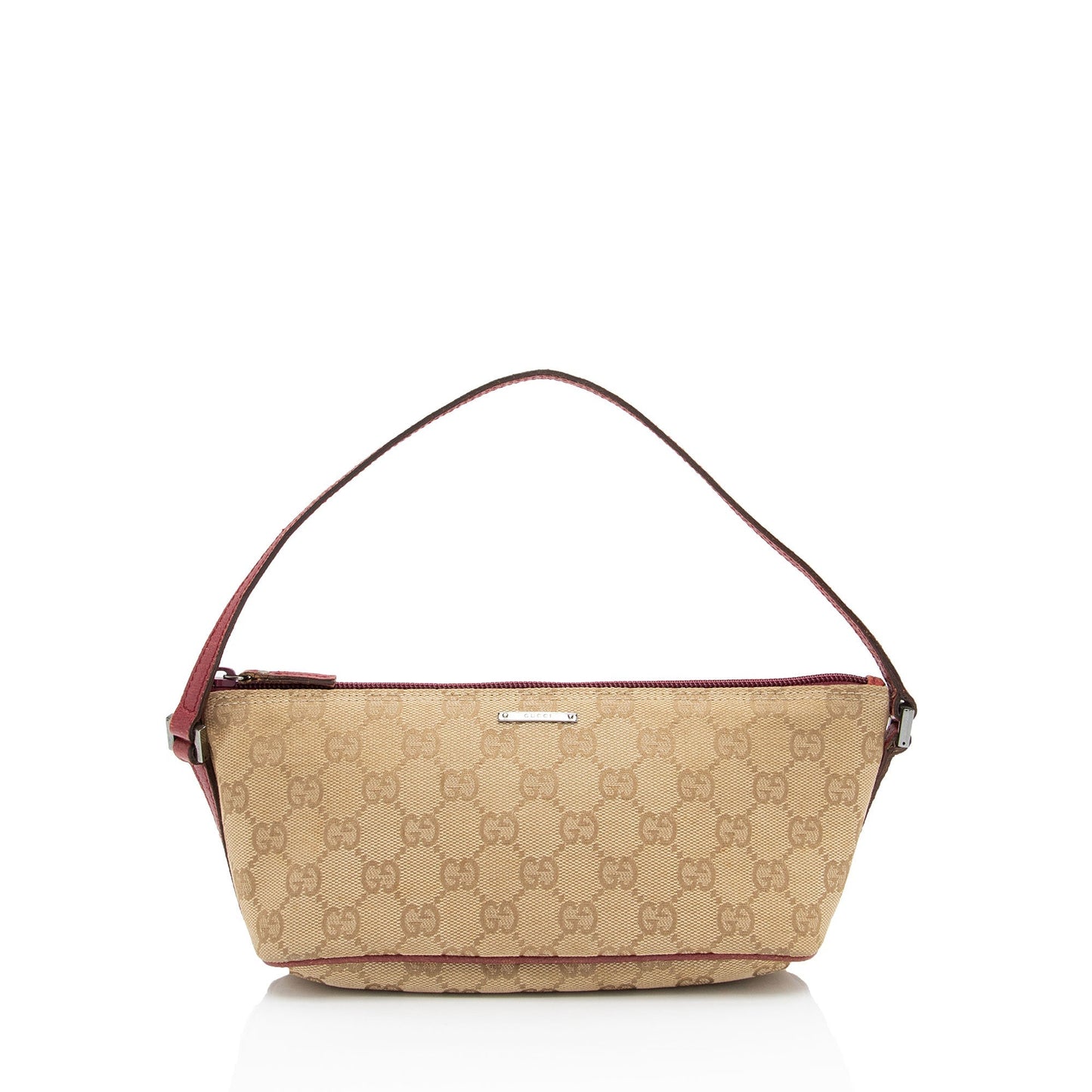 Gucci GG Classic Pochette SHF-aGAUWG Leather Canvas Beige Red Clutch Bag