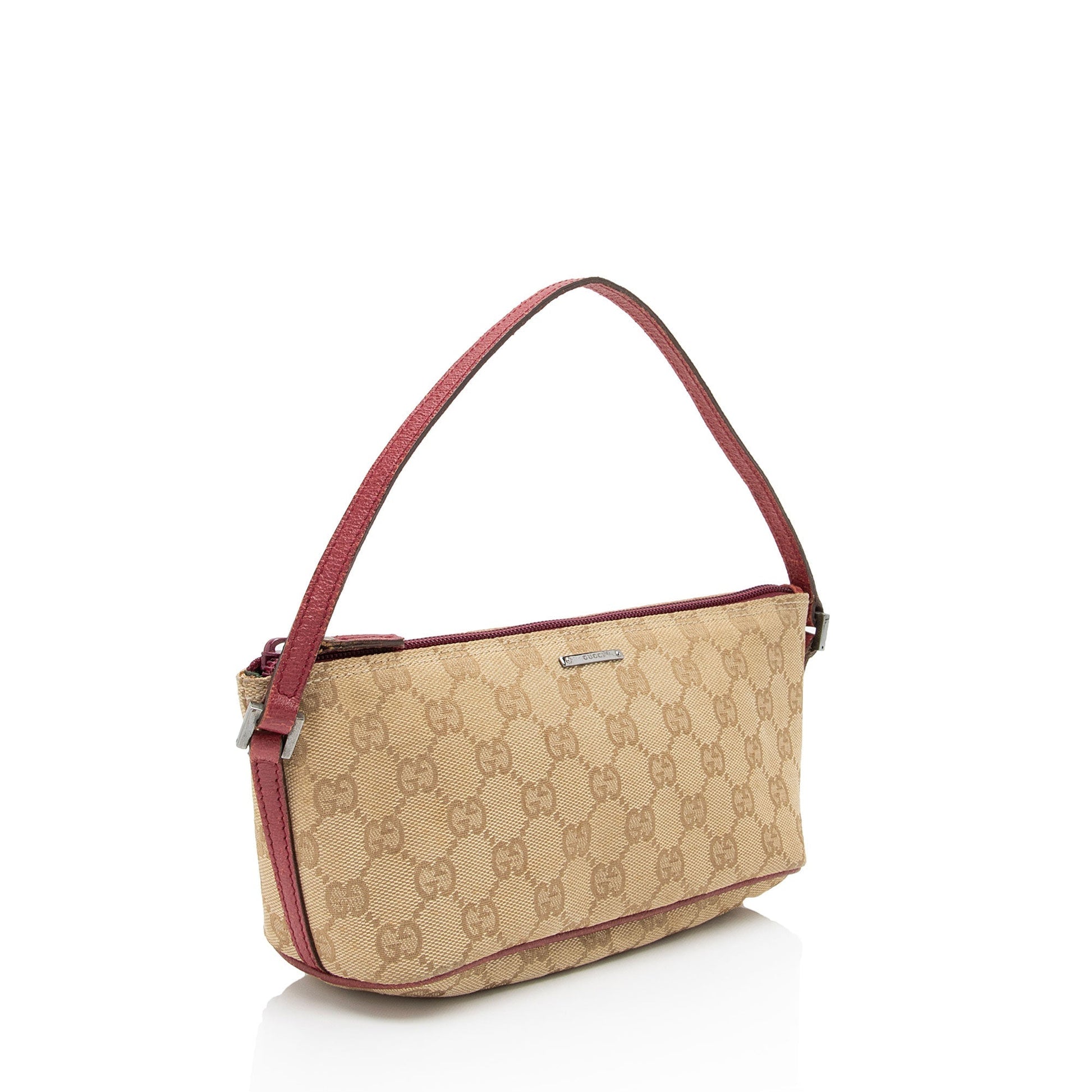 Gucci GG Classic Pochette SHF-aGAUWG Leather Canvas Beige Red Clutch Bag