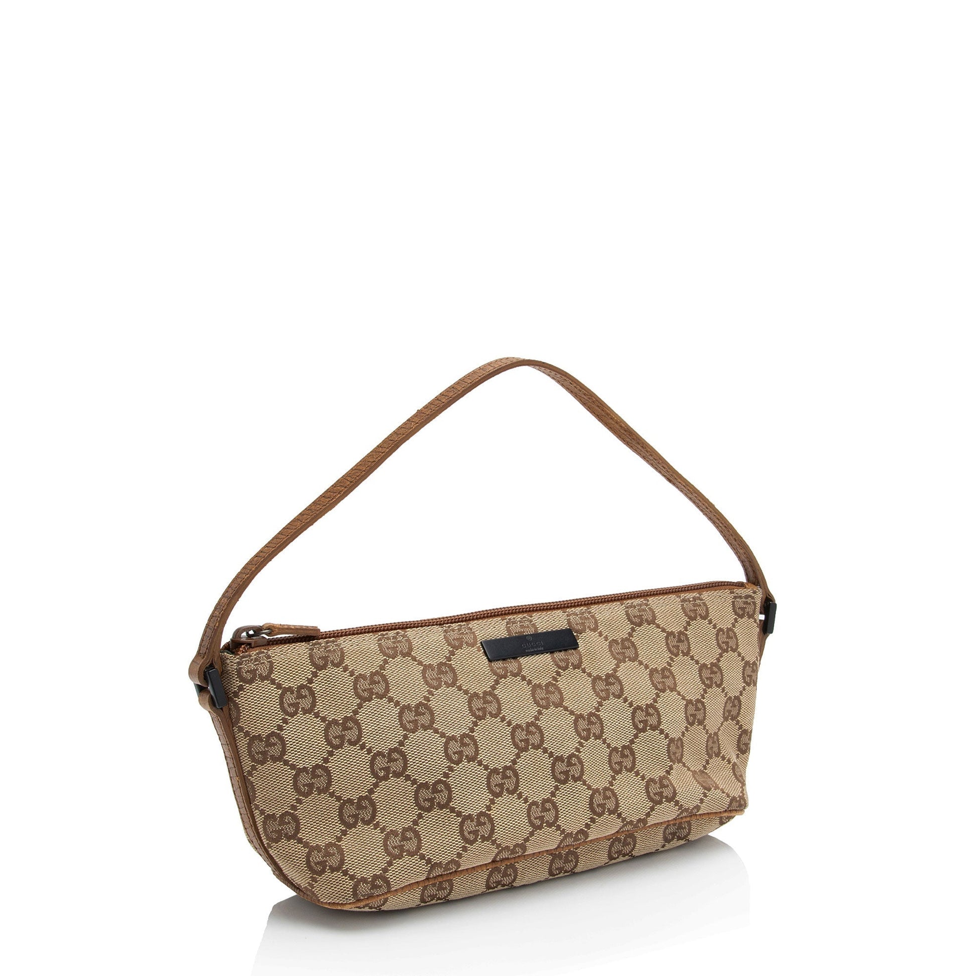 Gucci GG Classic Pochette SHF-HgP2iI Leather Canvas Brown Beige Clutch Bag