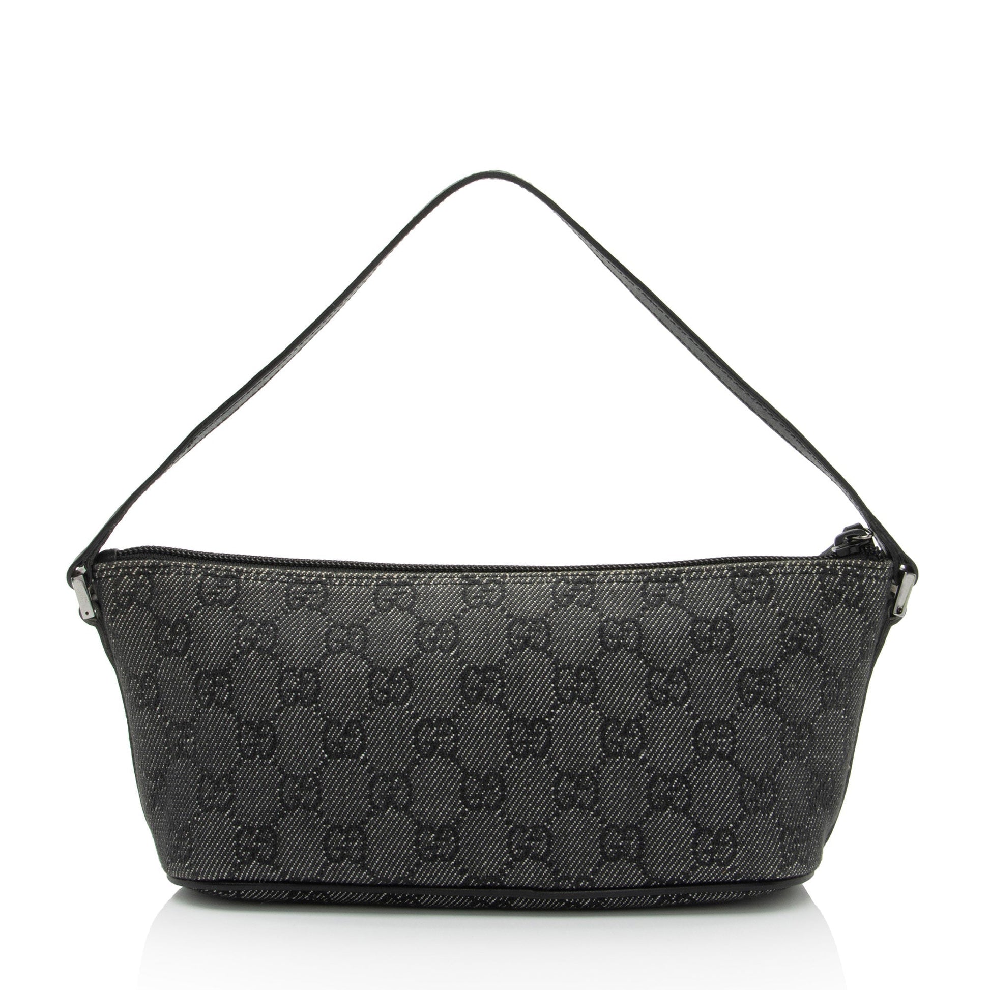 Gucci GG Classic Pochette SHF-op4Oel Leather Canvas Blue Clutch Bag