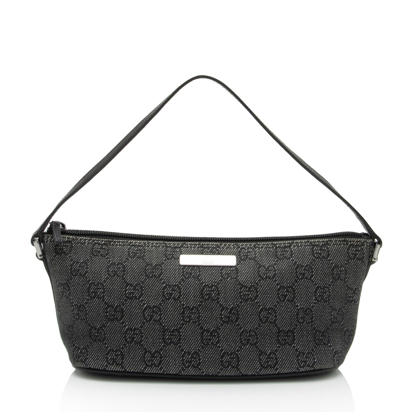 Gucci GG Classic Pochette SHF-op4Oel Leather Canvas Blue Clutch Bag