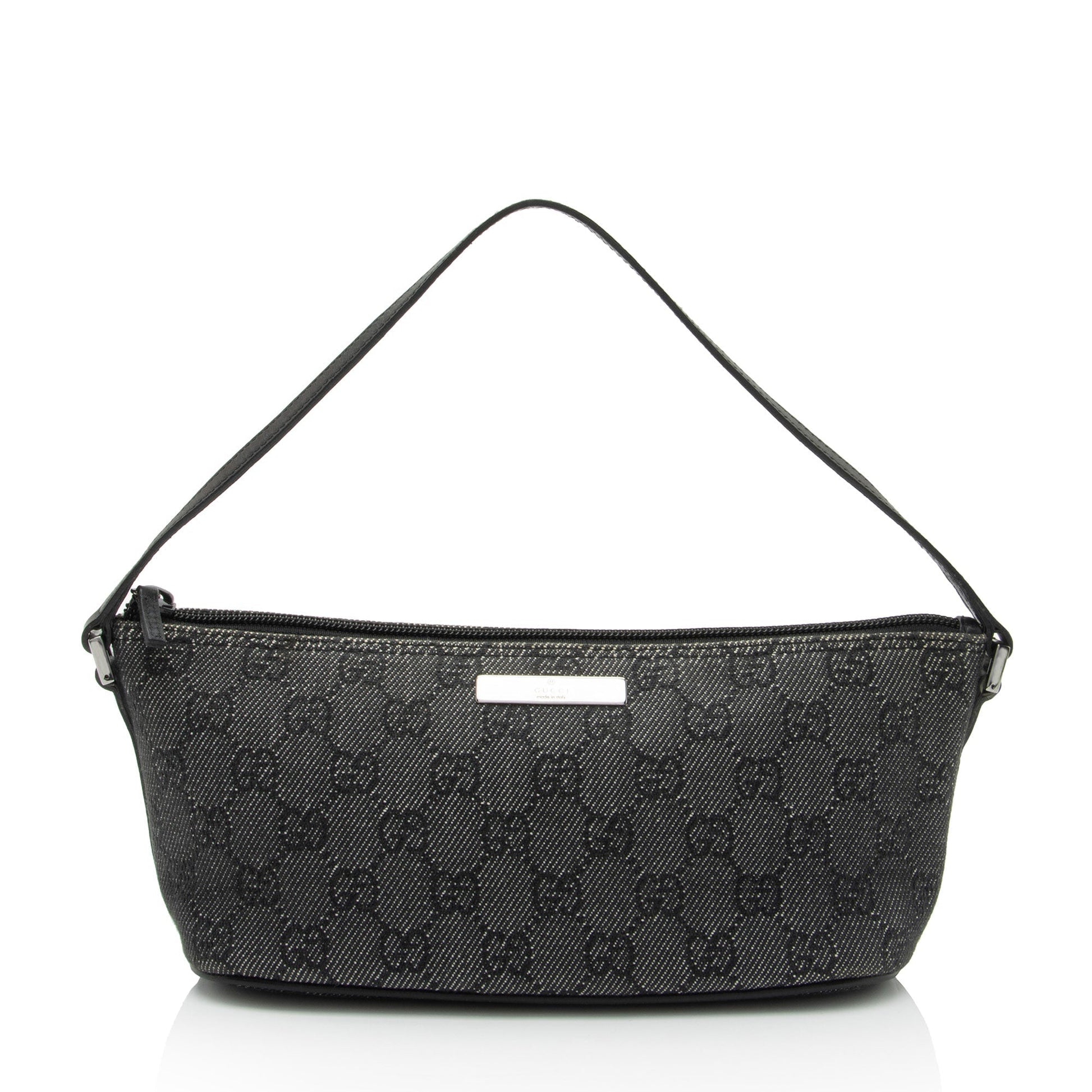 Gucci GG Classic Pochette SHF-op4Oel Leather Canvas Blue Clutch Bag