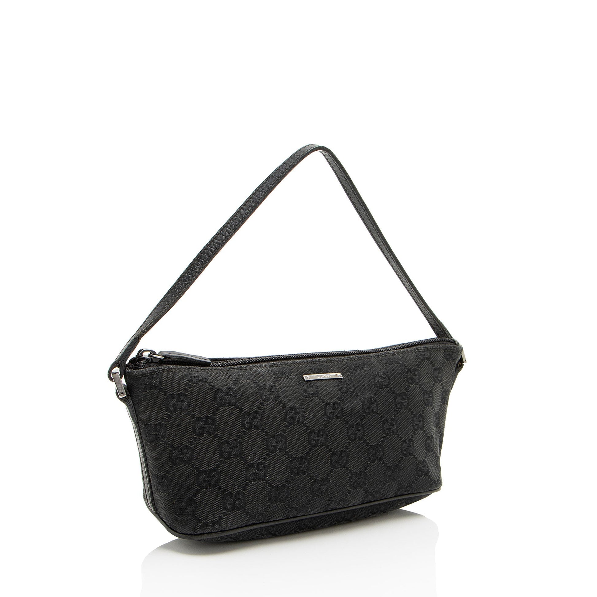 Gucci GG Classic Pochette Leather Canvas Black Handbag