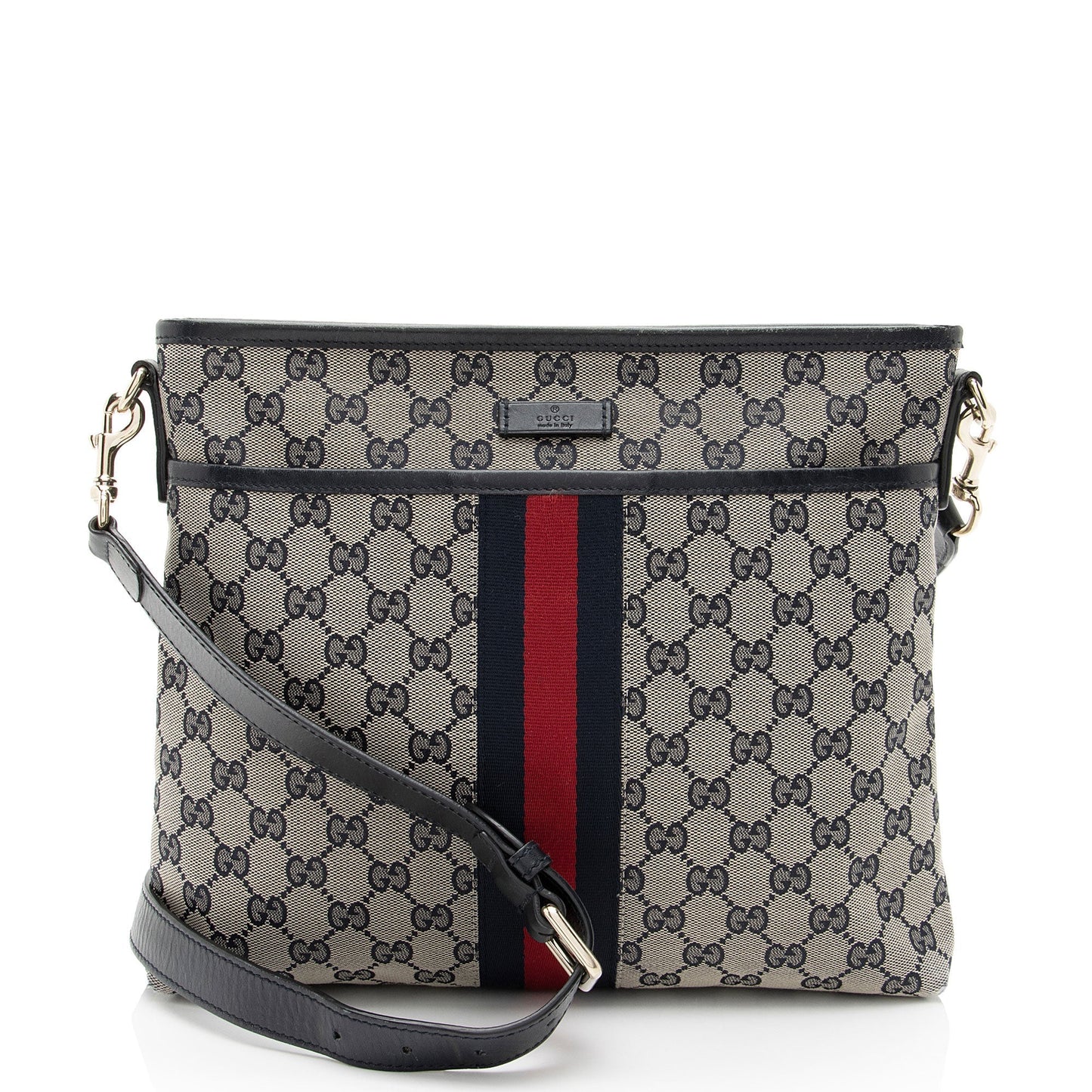 Gucci GG Classic Web Messenger Leather Canvas Nylon Beige Shoulder Bag