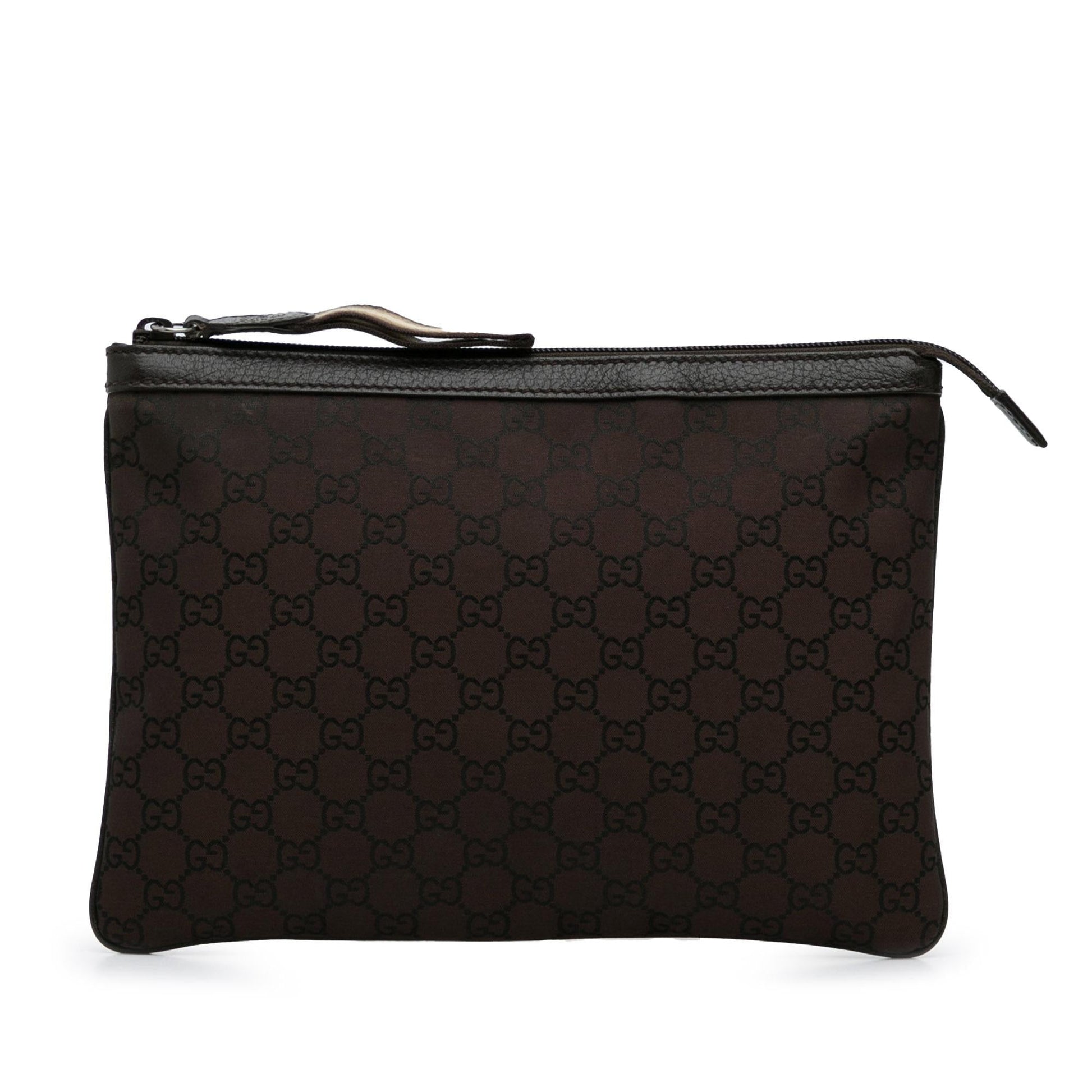 Gucci GG SHG-NZQrZr Canvas Calf Brown Clutch Bag