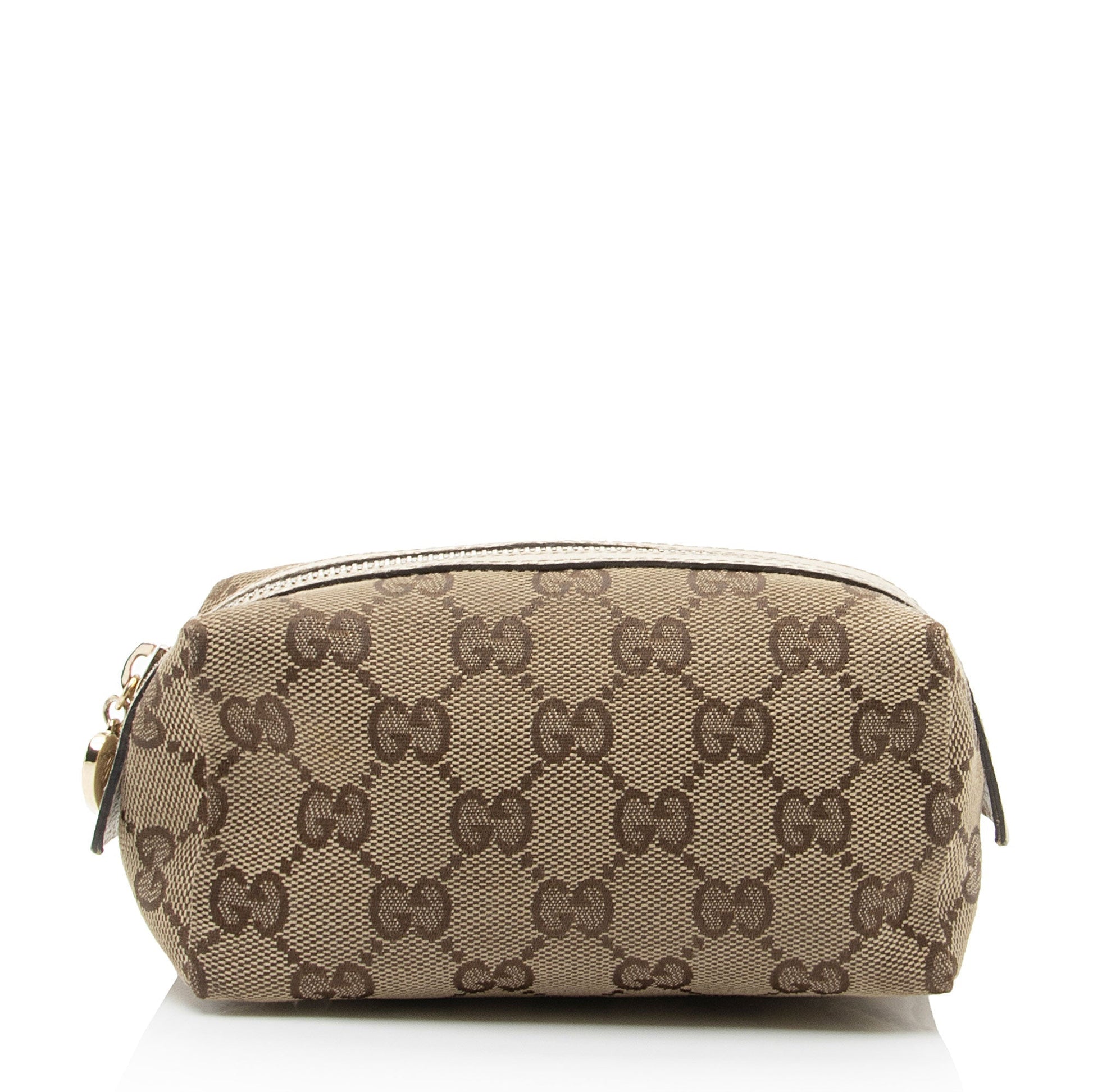 Gucci GG Cosmetic Case SHF-6mMBZX Leather Canvas White Beige Handbag