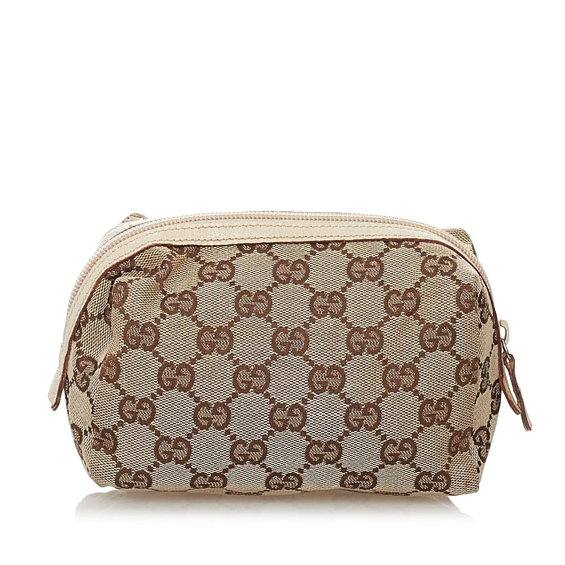Gucci GG Cosmetic Pouch SHG Canvas Brown Handbag Pouch Shg