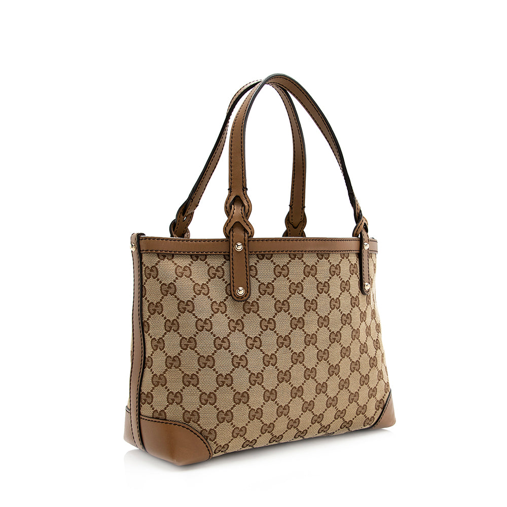 Gucci GG Craft SHF Leather Canvas Brown Beige Tote Bag