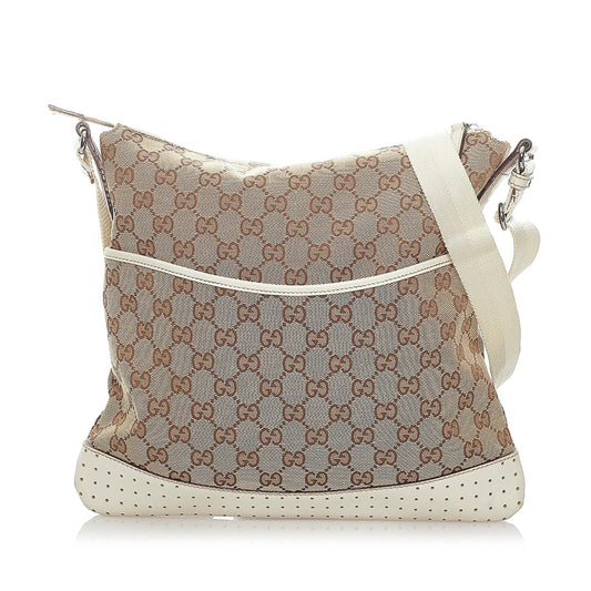 Gucci GG SHG Canvas White Brown Crossbody Bag Bag Shg