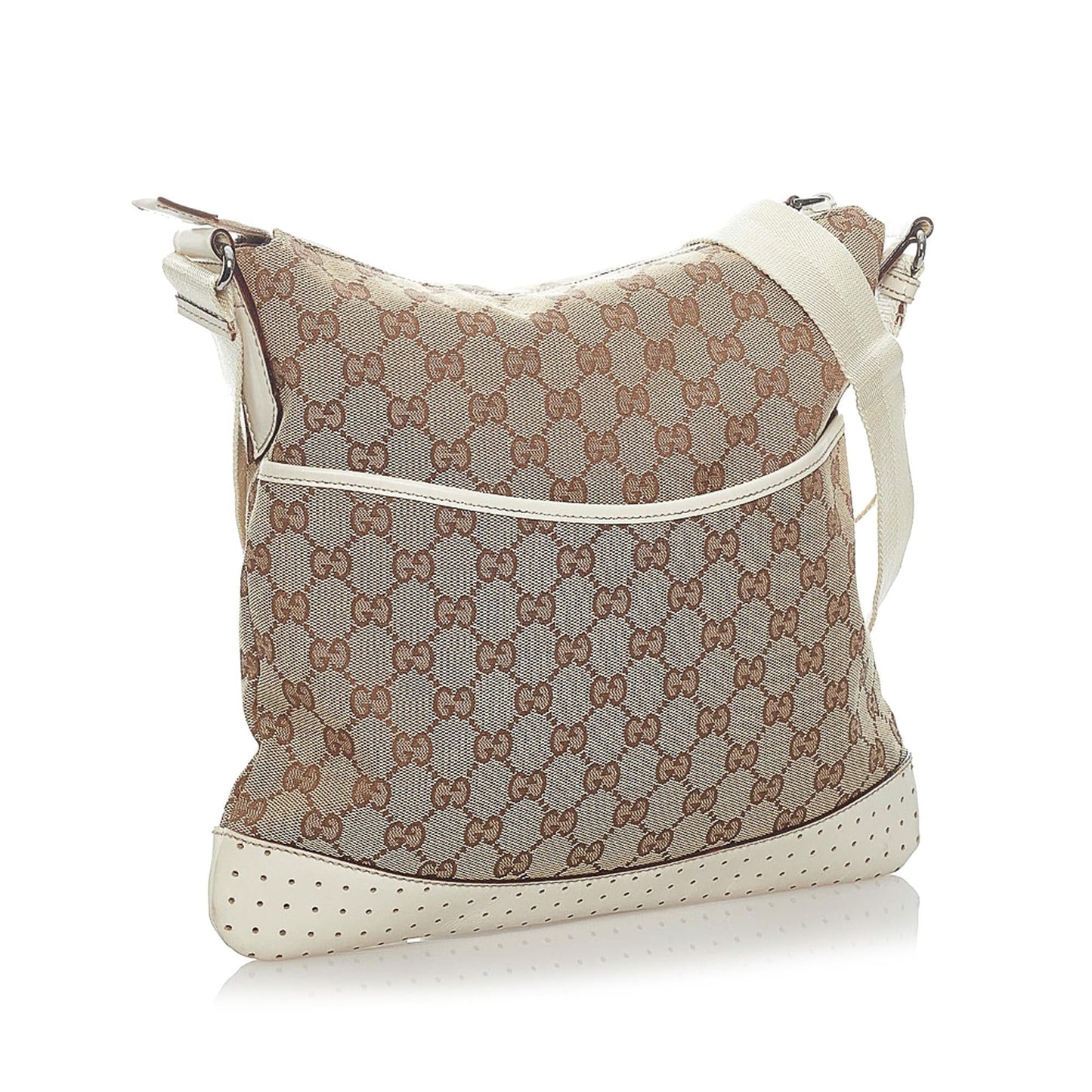 Gucci GG SHG Canvas White Brown Crossbody Bag Bag Shg