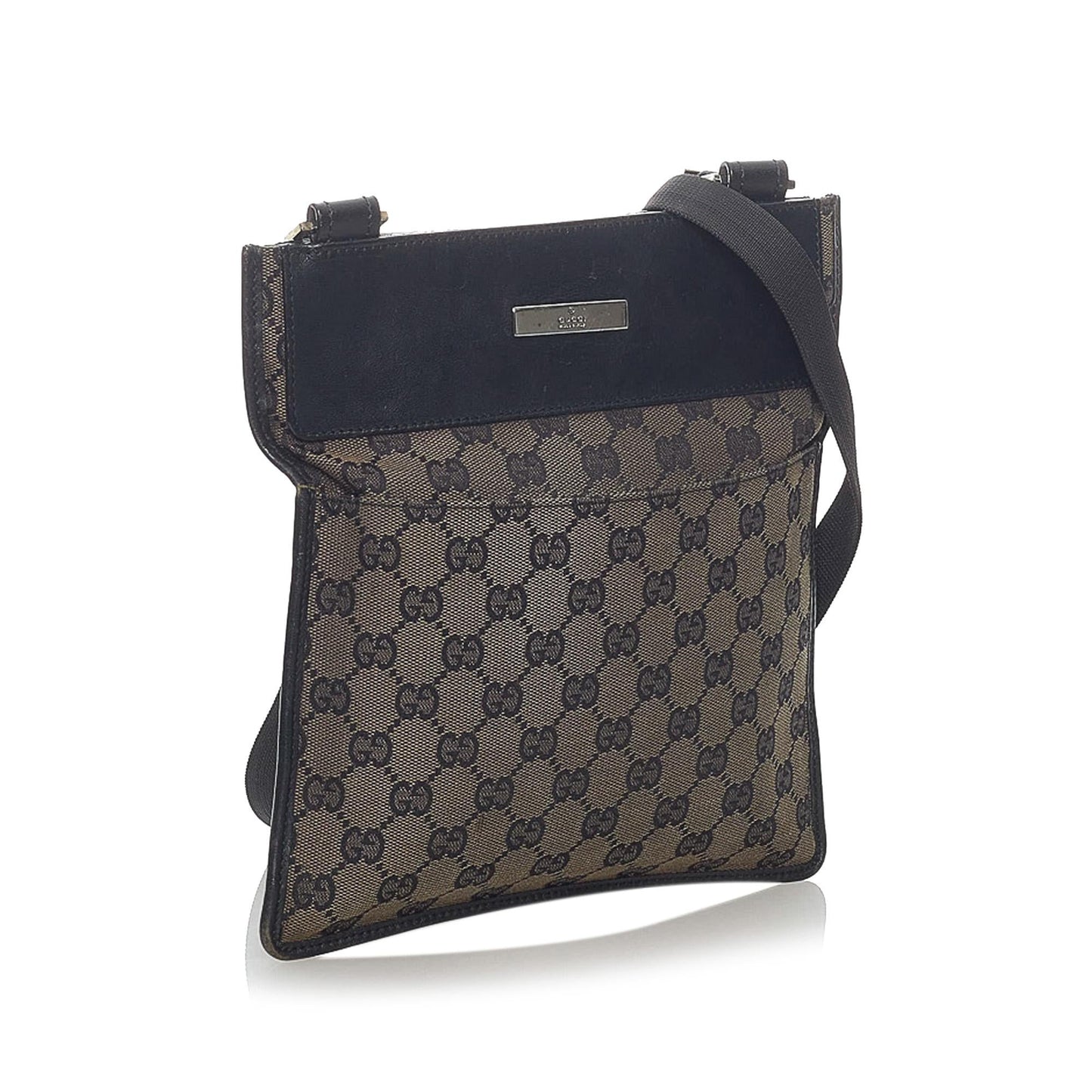 Gucci GG SHG Canvas Calf Black Brown Crossbody Bag Bag Shg
