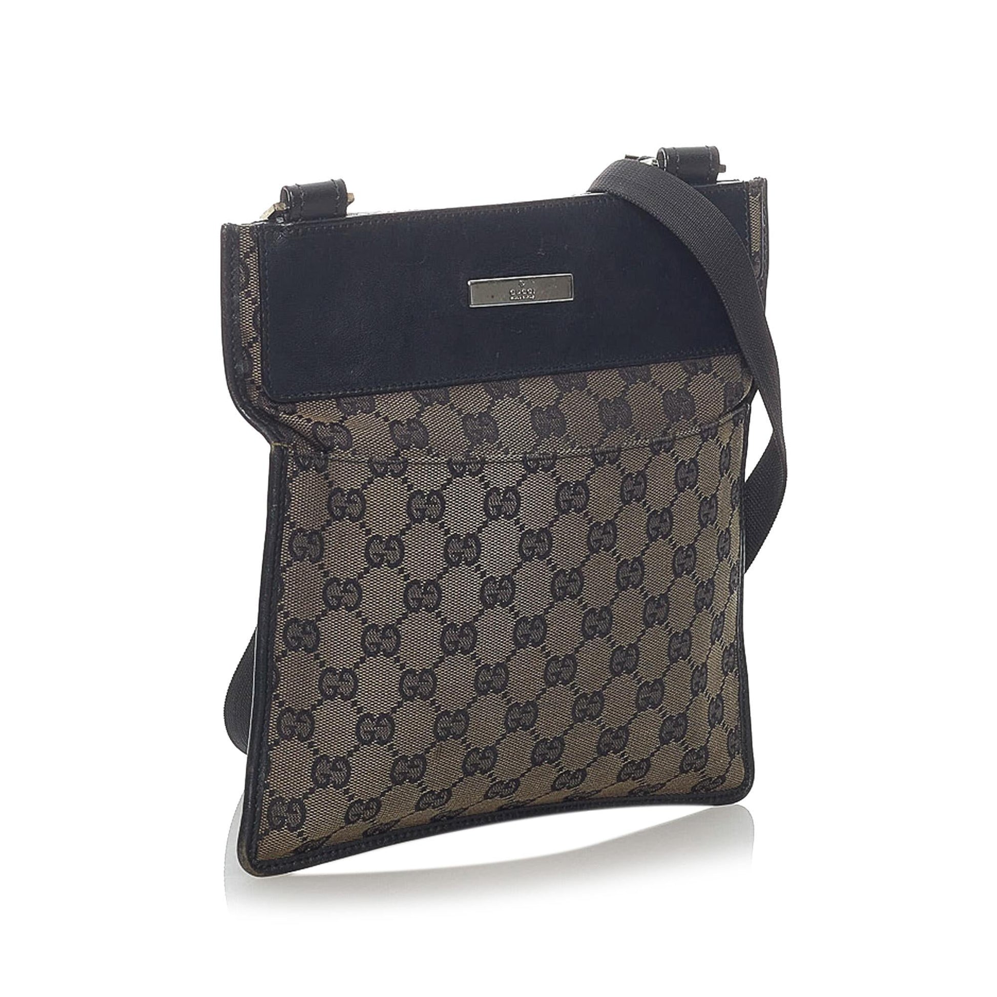 Gucci GG SHG Canvas Calf Black Brown Crossbody Bag Bag Shg