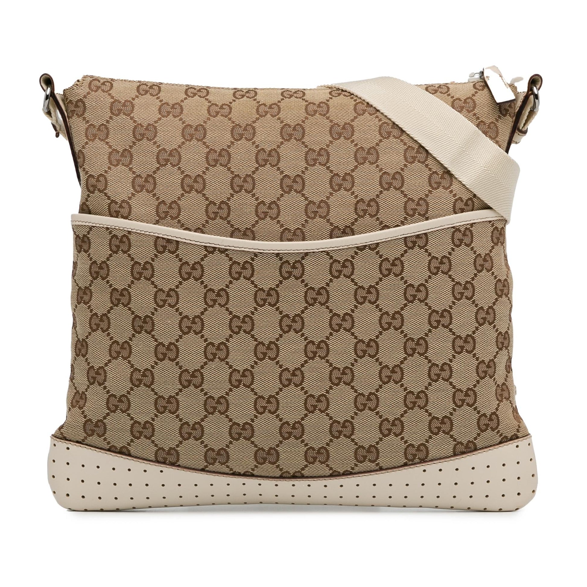 Gucci GG SHG-Ky3FIn Canvas Calf White Brown Crossbody Bag