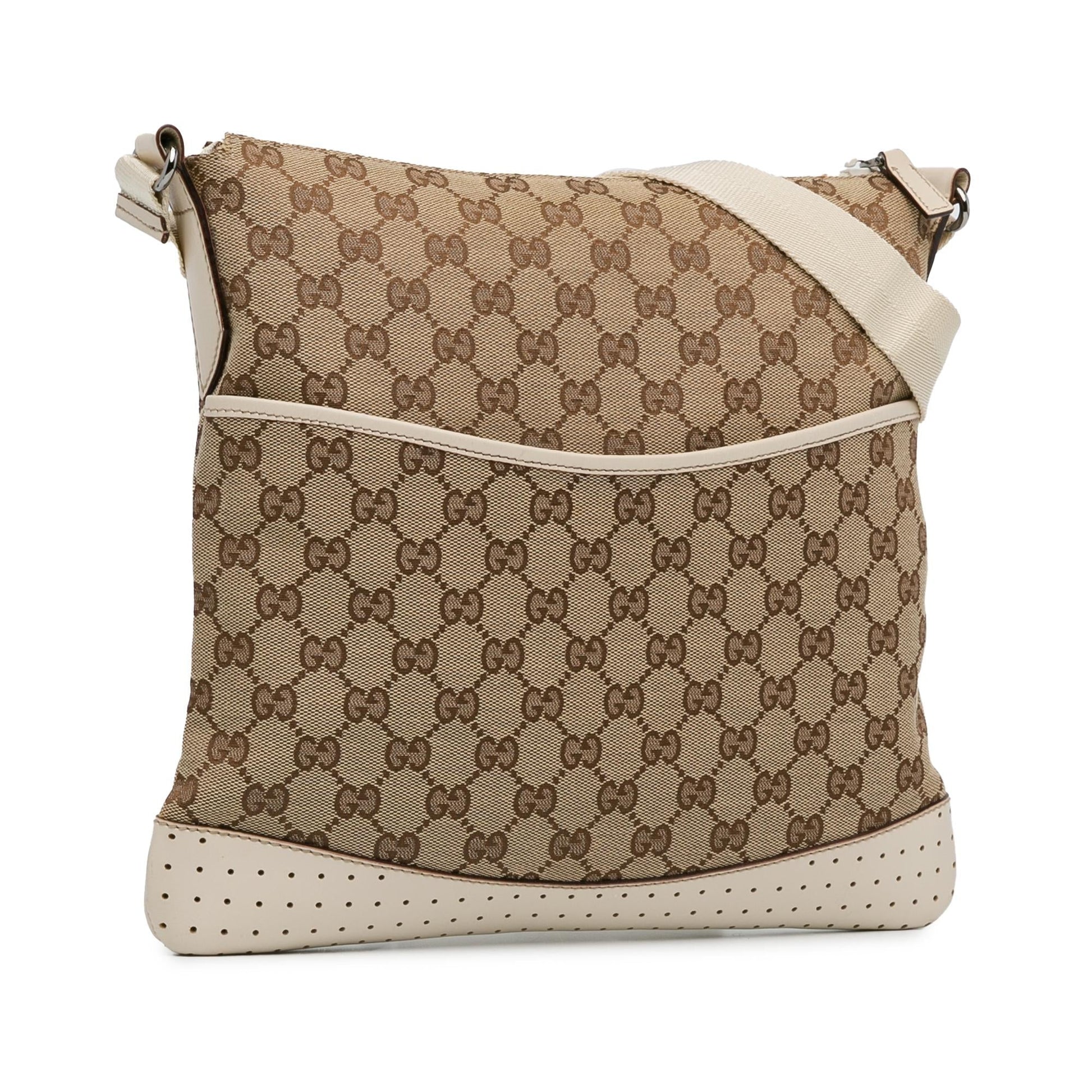 Gucci GG SHG-Ky3FIn Canvas Calf White Brown Crossbody Bag