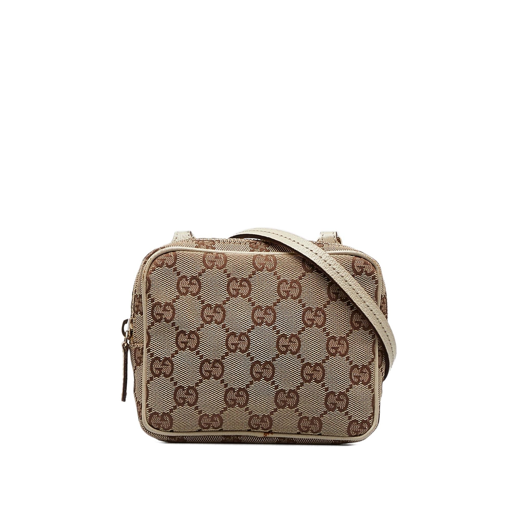 Gucci GG SHG-19hxZ1 Canvas Calf White Brown Crossbody Bag