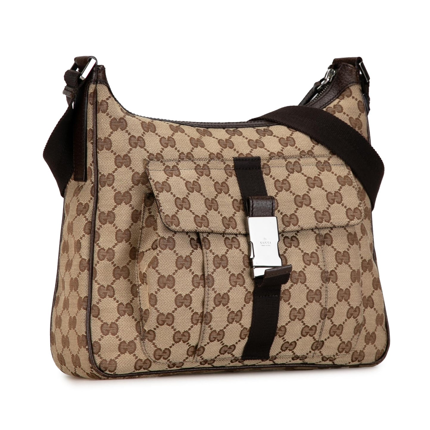 Gucci GG Canvas Calf Brown Crossbody Bag Shg Ccfg9P