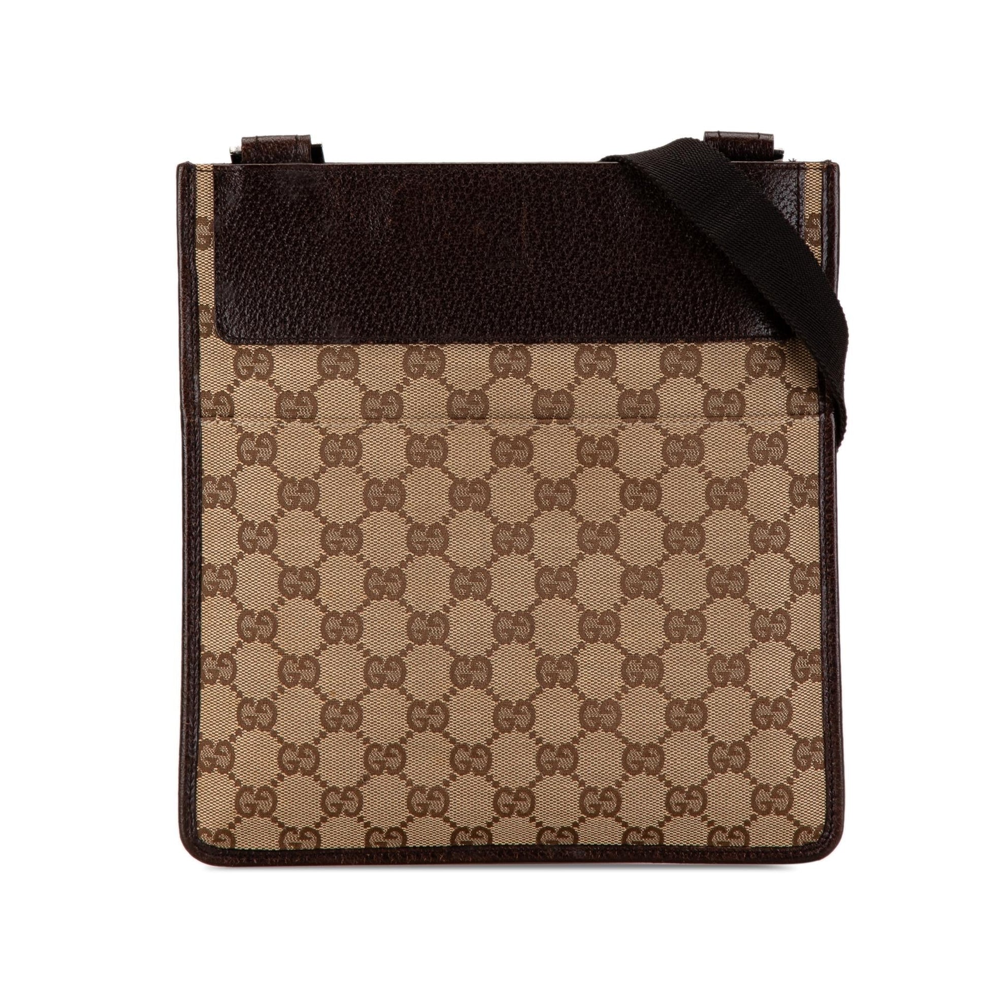 Gucci GG Canvas Calf Brown Crossbody Bag Shg Qy1Xkd