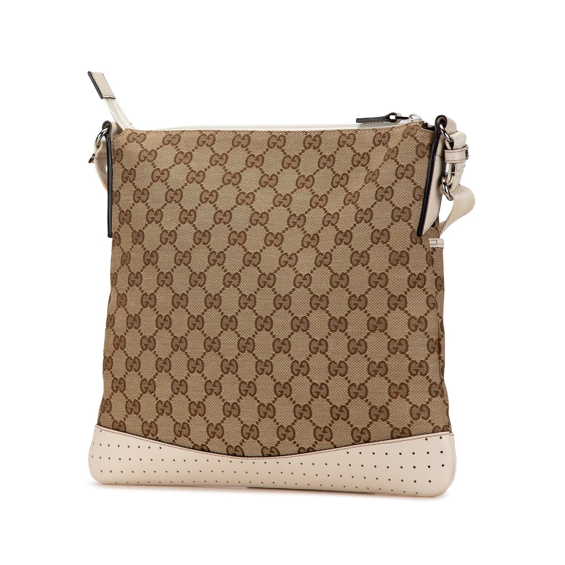 Gucci GG Canvas Calf White Brown Crossbody Bag Shg 0Fxwep