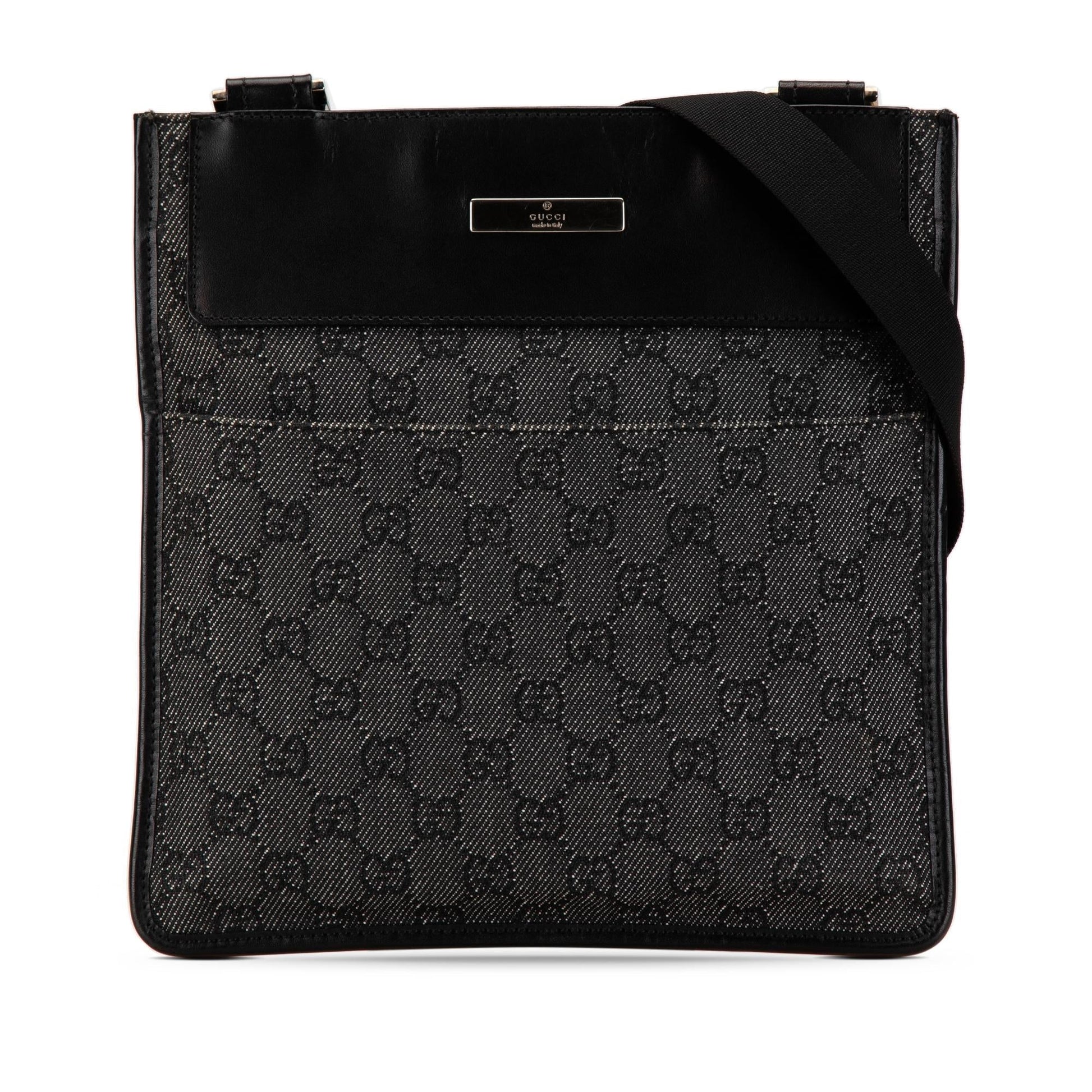 Gucci GG SHG-007SSs Canvas Calf Black Grey Crossbody Bag