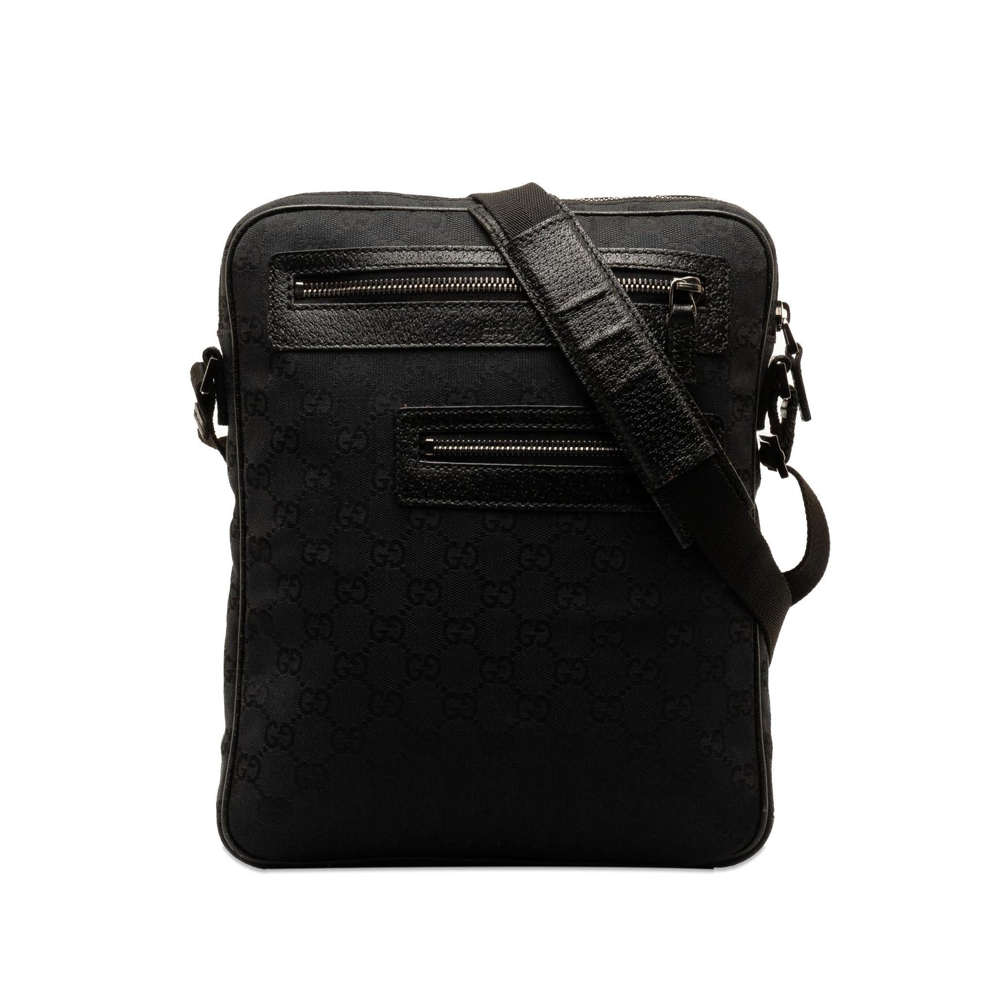 Gucci GG Canvas Calf Black Crossbody Bag Shg Tlggon