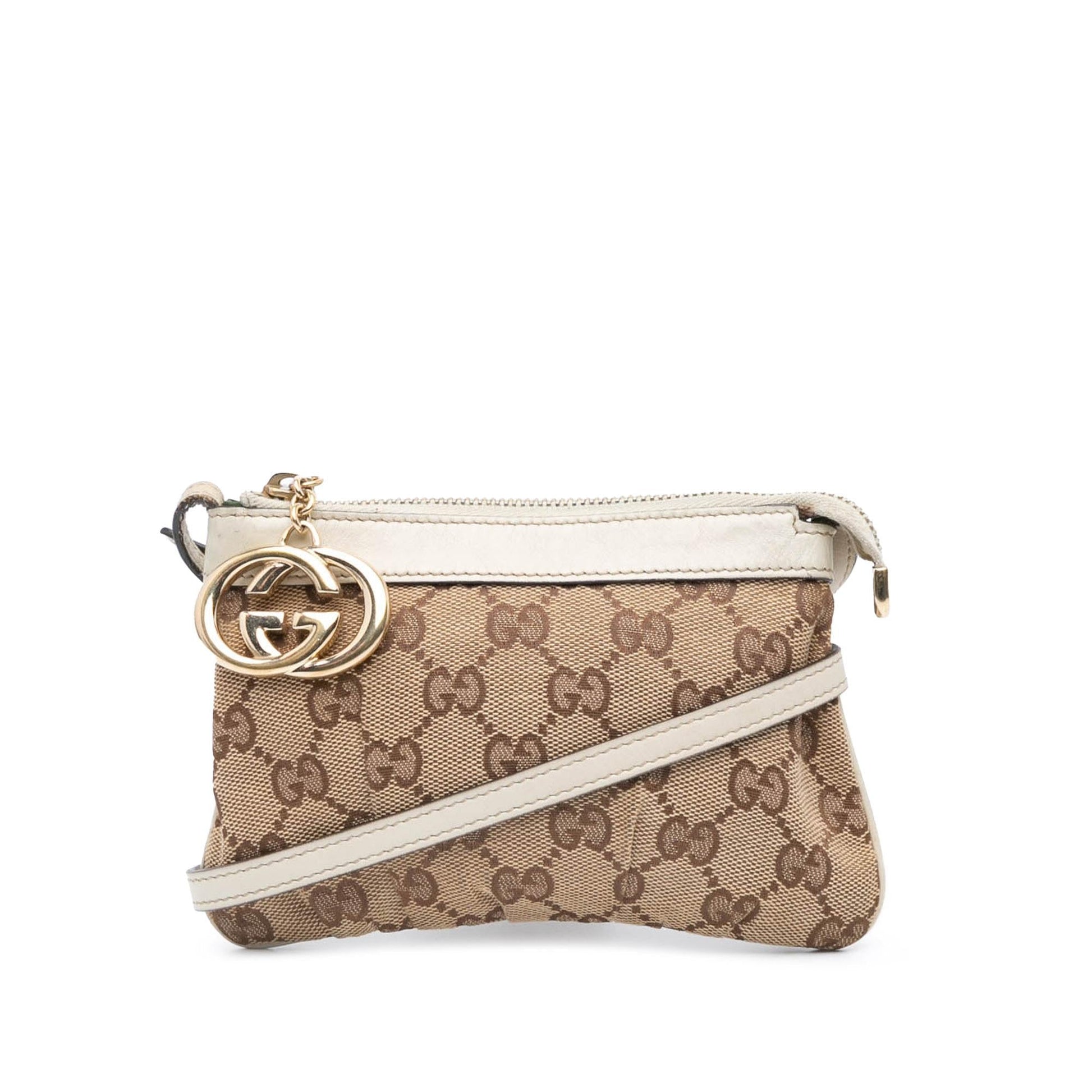 Gucci GG Canvas Calf White Brown Crossbody Bag Crossbody 22