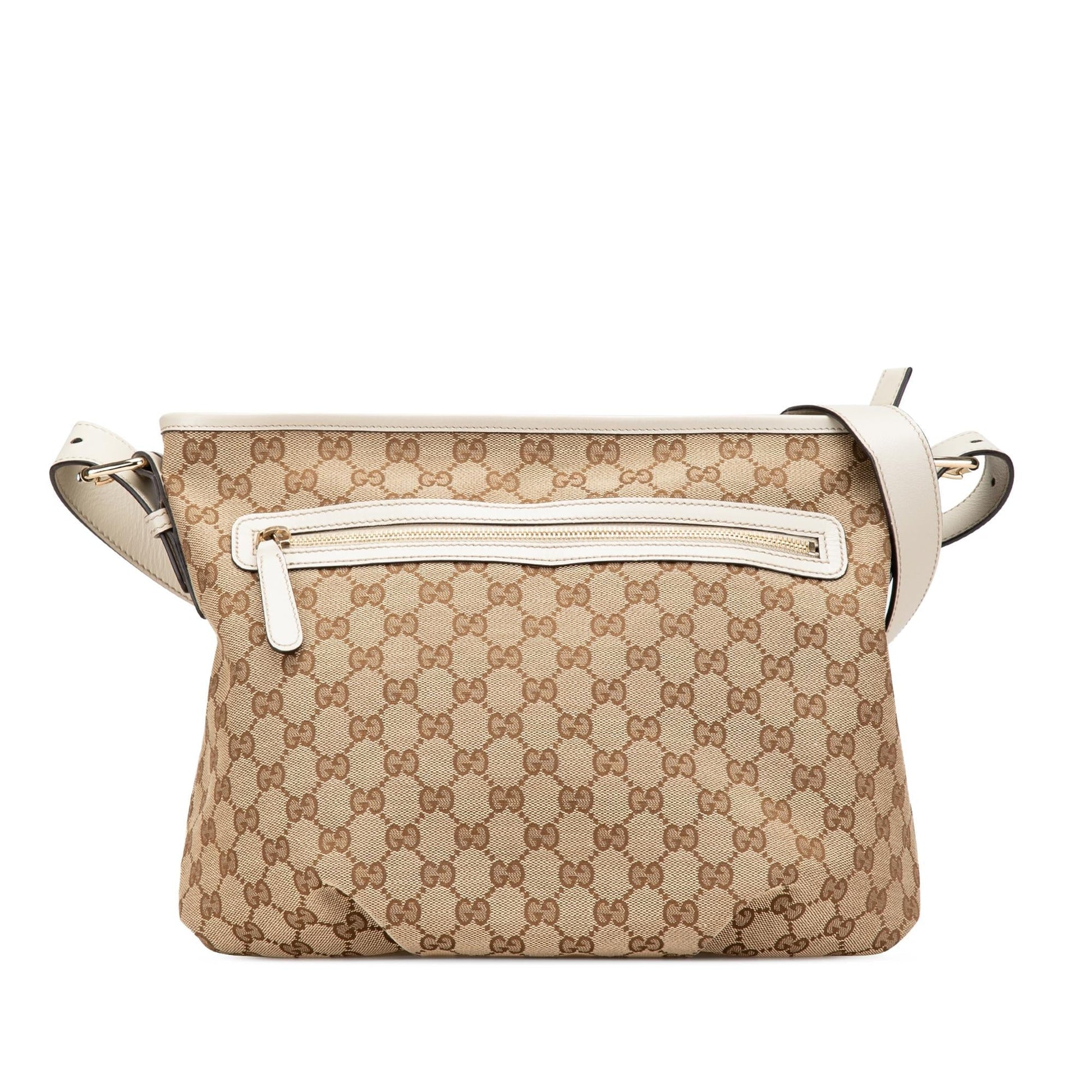 Gucci GG Canvas Calf White Brown Crossbody Bag