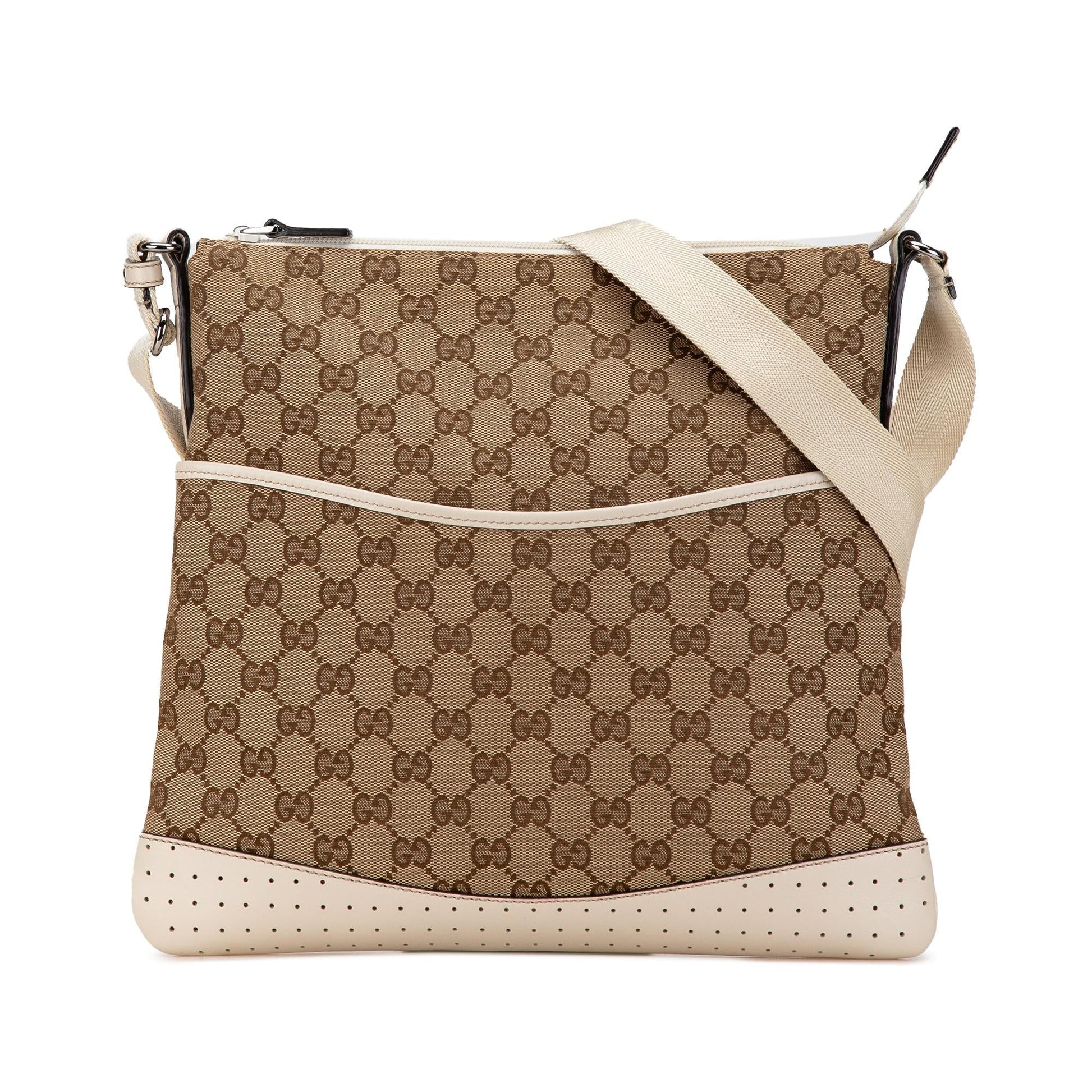 Gucci GG Canvas Calf White Brown Crossbody Bag Crossbody 39