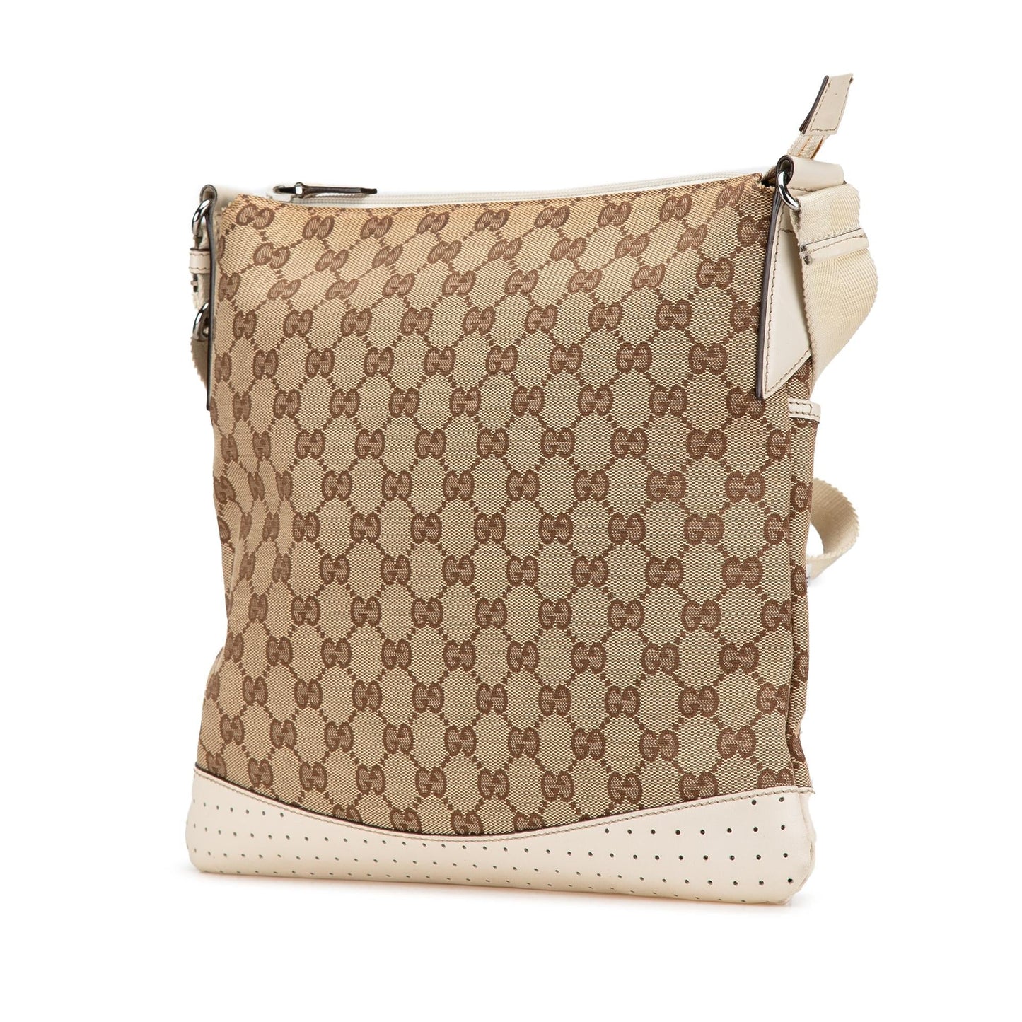 Gucci GG Canvas Calf White Brown Crossbody Bag Crossbody 44
