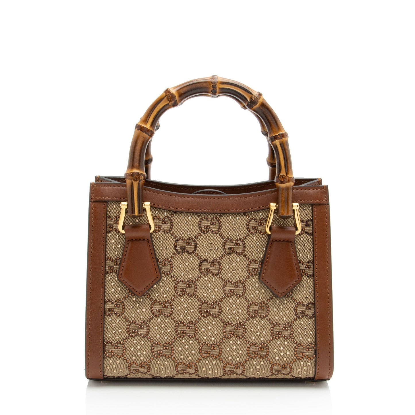 Gucci Crystal GG Bamboo Diana SHF-E7QQjx Leather Canvas Brown Beige Tote Bag