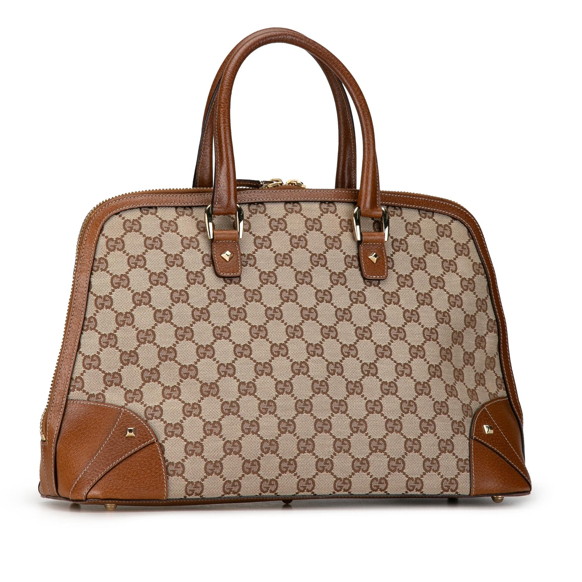 Gucci GG Dome Nailhead SHG-hYHpr2 Canvas Calf Brown Satchel Bag