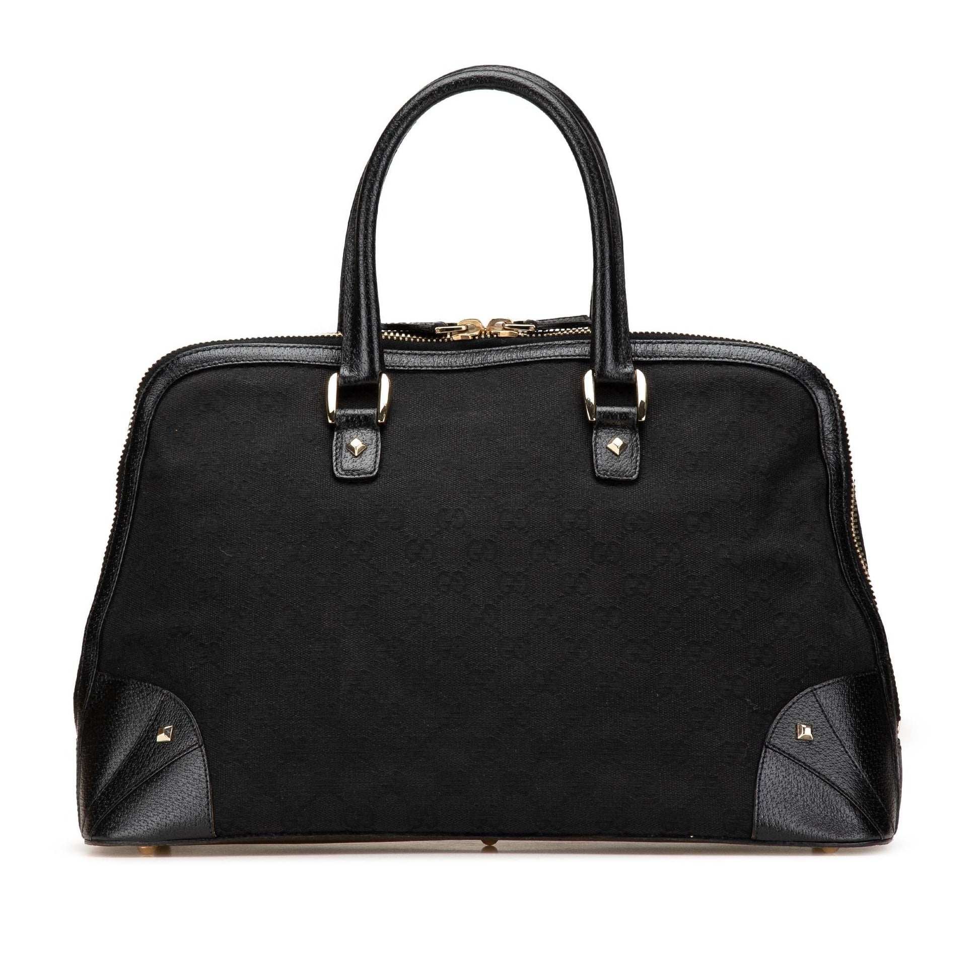 Gucci GG Dome Nailhead Canvas Calf Black Satchel Bag