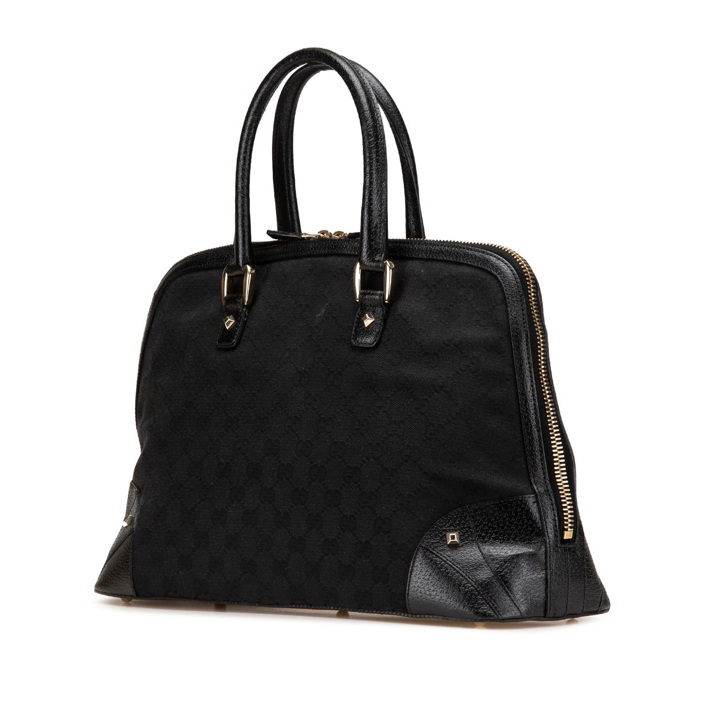 Gucci GG Dome Nailhead Canvas Calf Black Satchel Bag