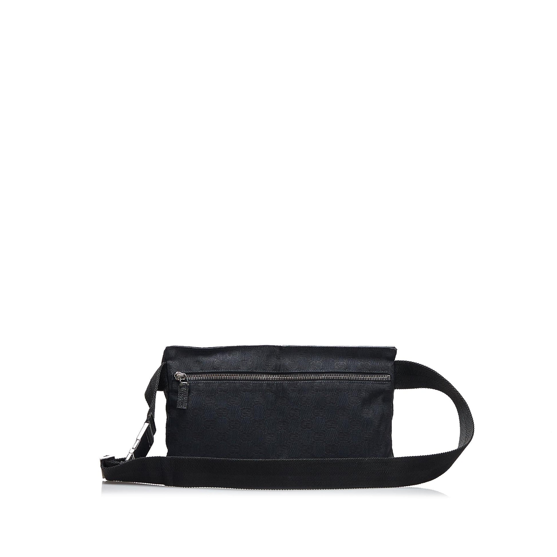 Gucci GG Double Pocket Belt SHG-RSeo1B Canvas Calf Black Accessory