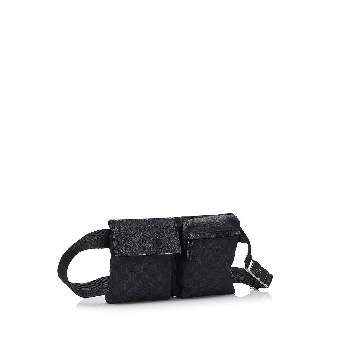 Gucci GG Double Pocket Belt SHG-RSeo1B Canvas Calf Black Accessory