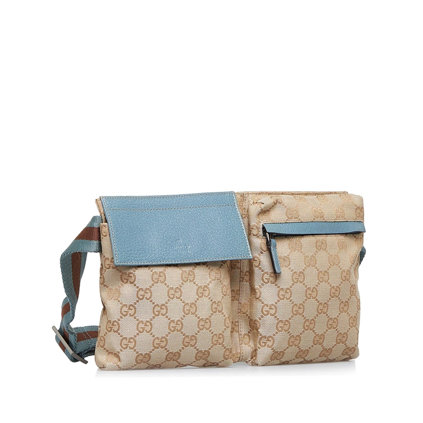 Gucci GG Double Pocket Belt SHG-SPTFFs Canvas Brown Accessory