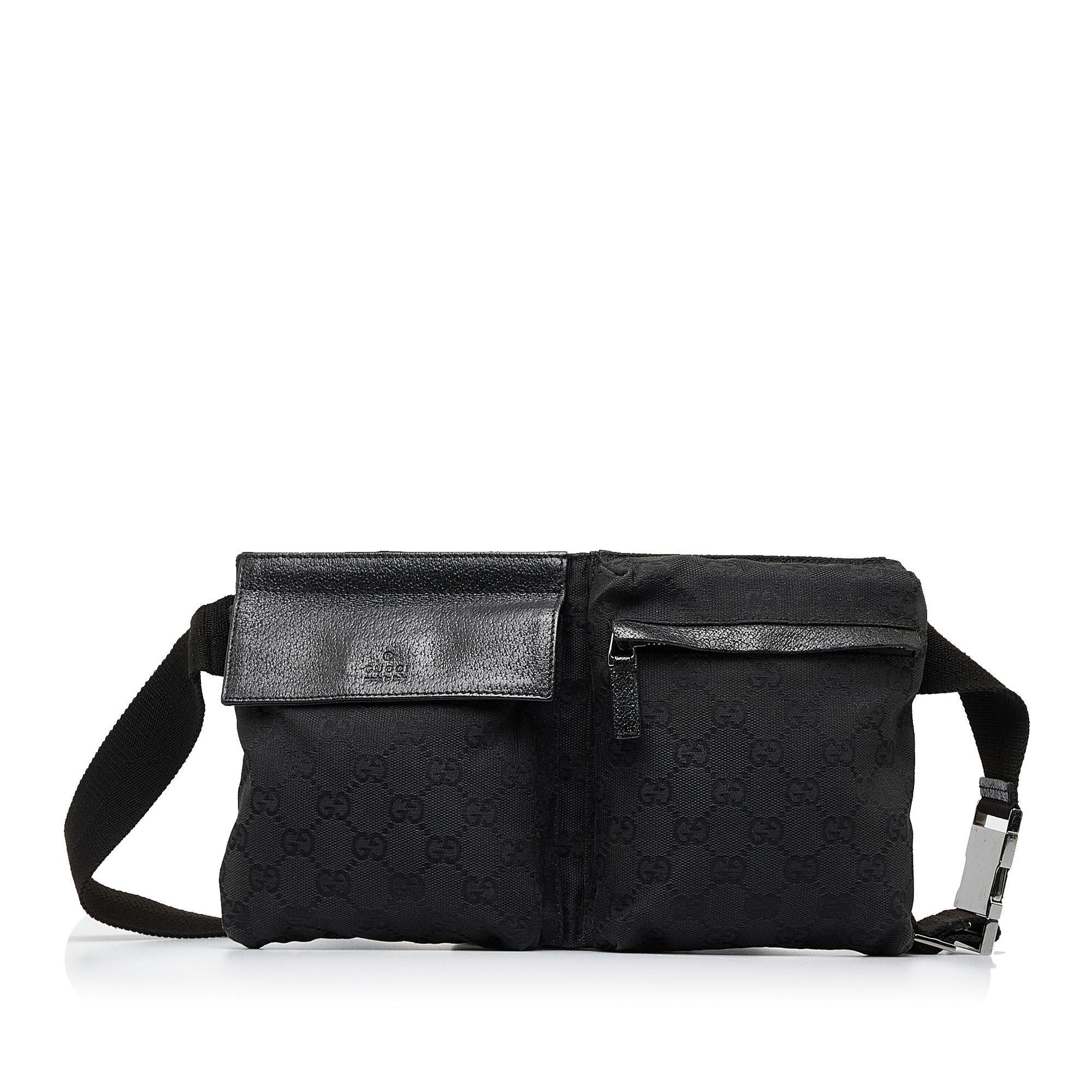 Gucci GG Double Pocket Belt SHG-330faY Canvas Black Accessory