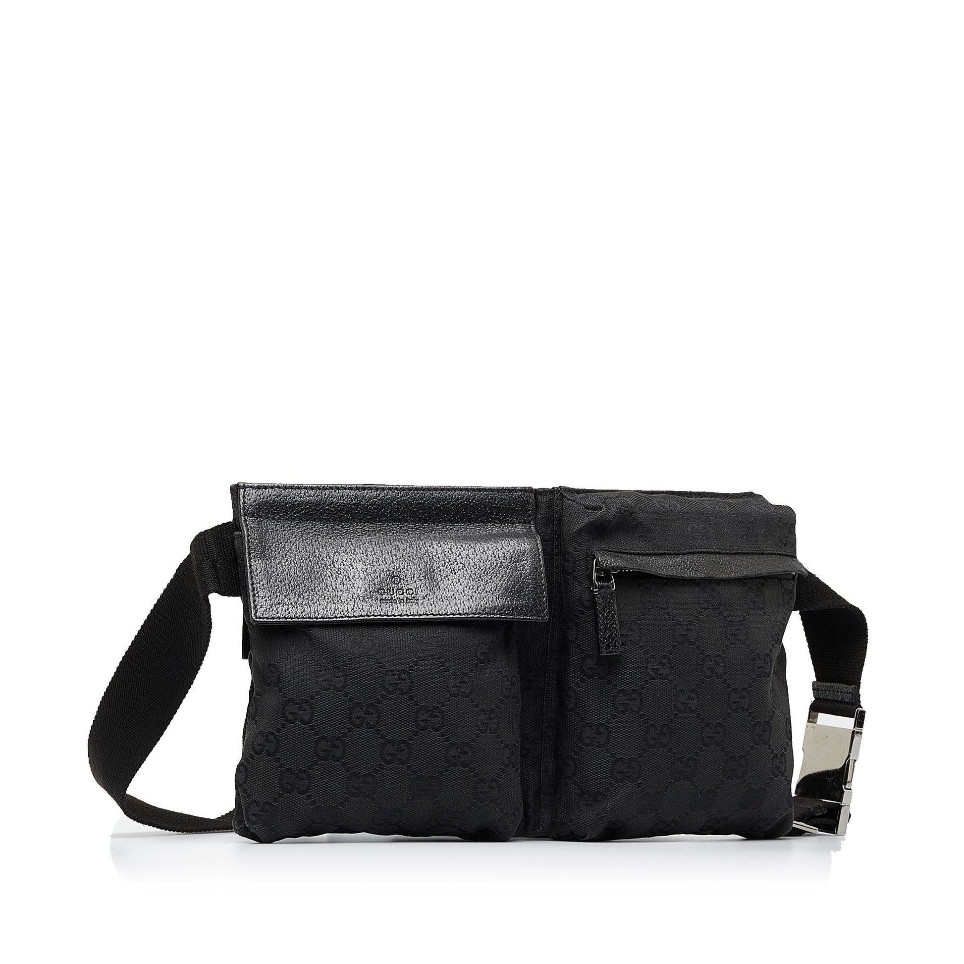 Gucci GG Double Pocket Belt SHG-330faY Canvas Black Accessory