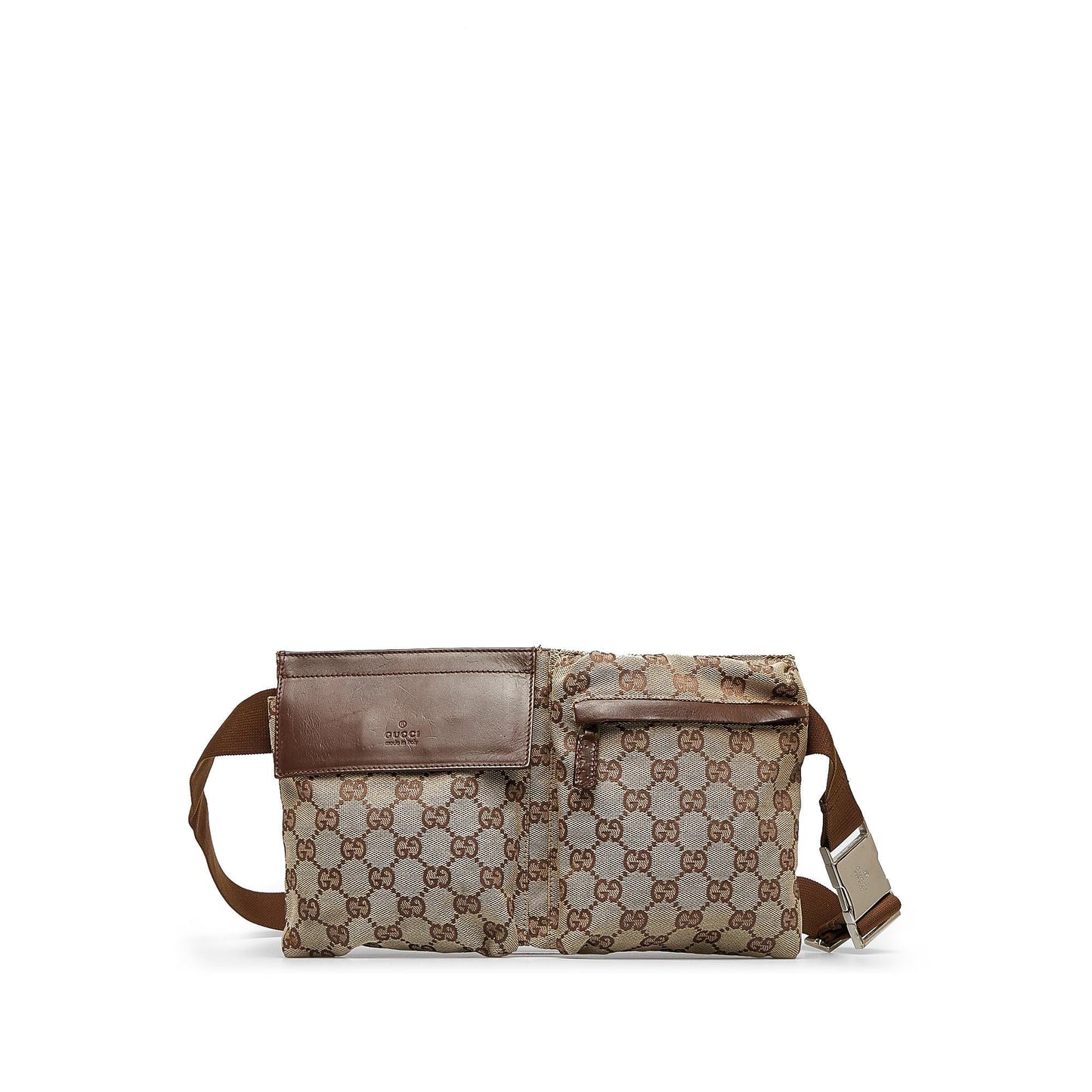 Gucci GG Double Pocket Belt SHG-SGCRHa Canvas Calf Brown Accessory