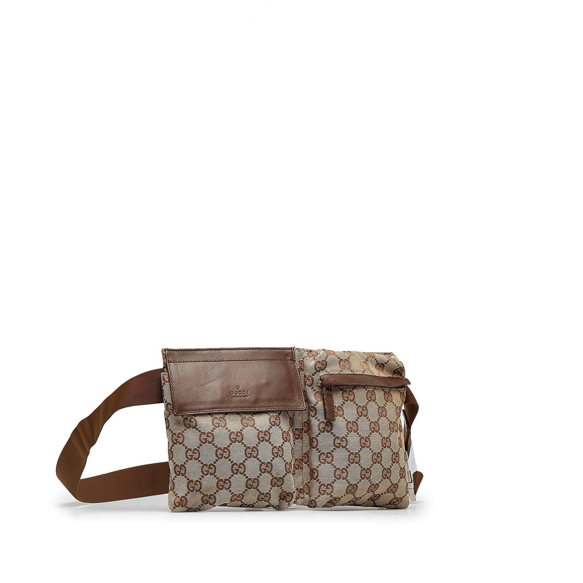 Gucci GG Double Pocket Belt SHG-SGCRHa Canvas Calf Brown Accessory