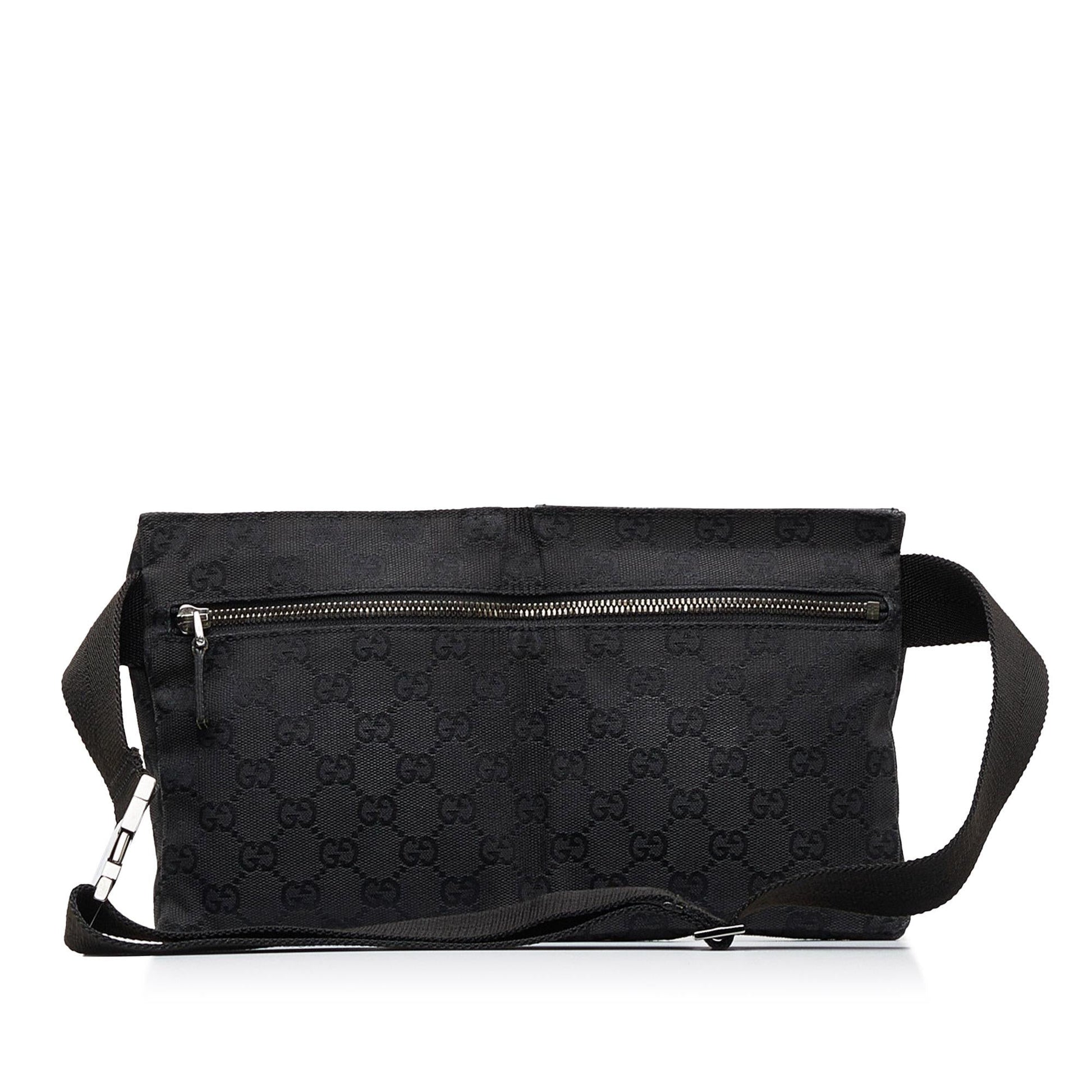 Gucci GG Double Pocket Belt SHG-WS8NBX Canvas Calf Black Accessory