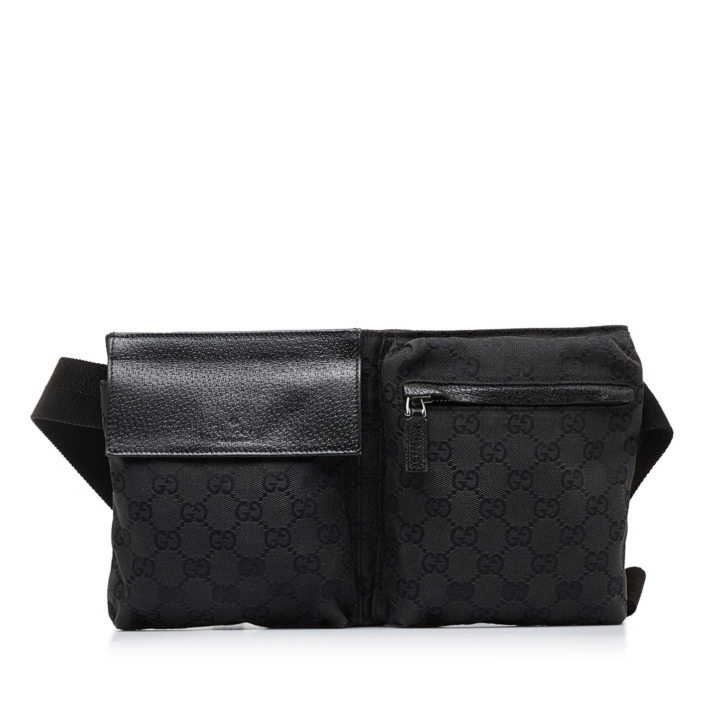 Gucci GG Double Pocket Belt SHG-WS8NBX Canvas Calf Black Accessory
