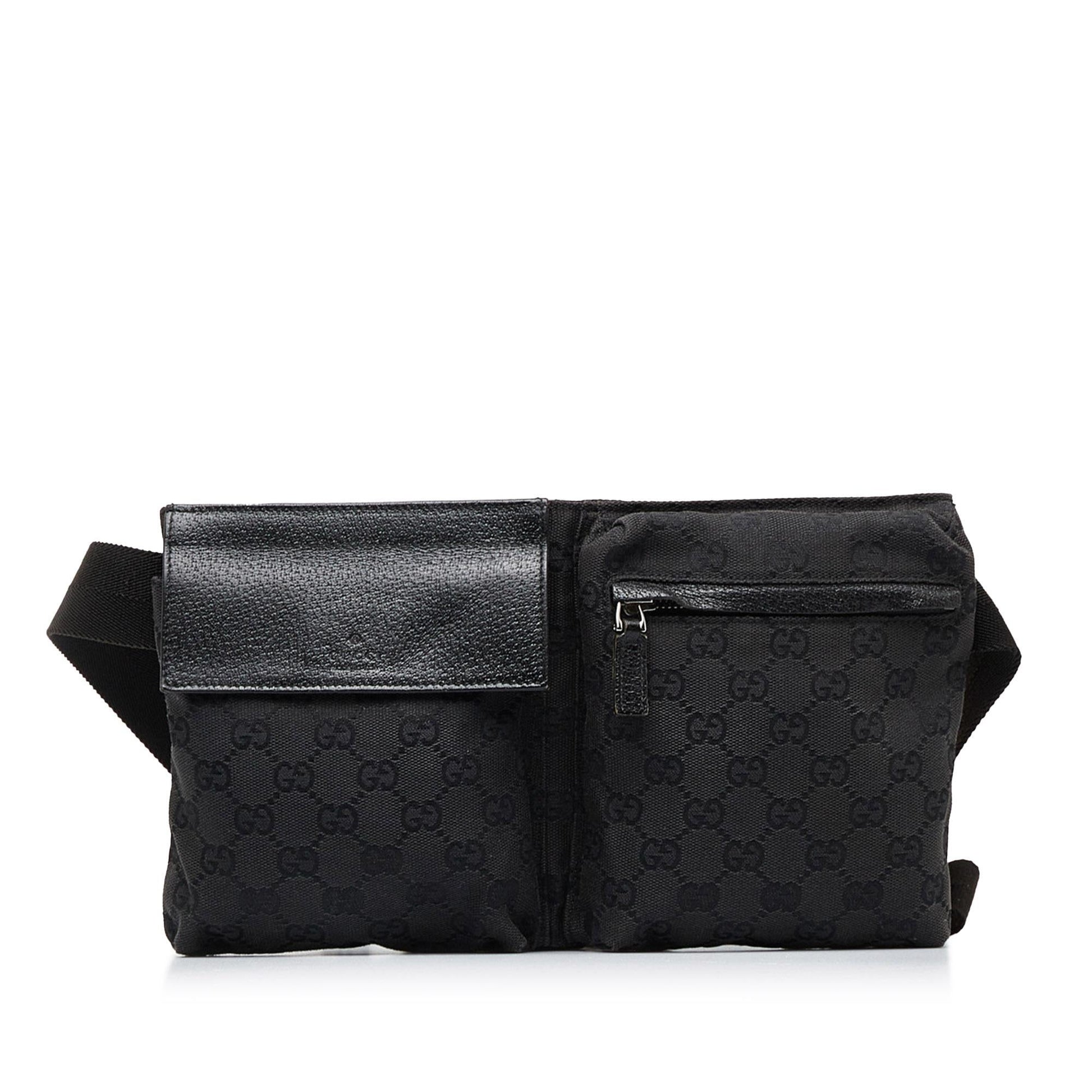 Gucci GG Double Pocket Belt SHG-WS8NBX Canvas Calf Black Accessory