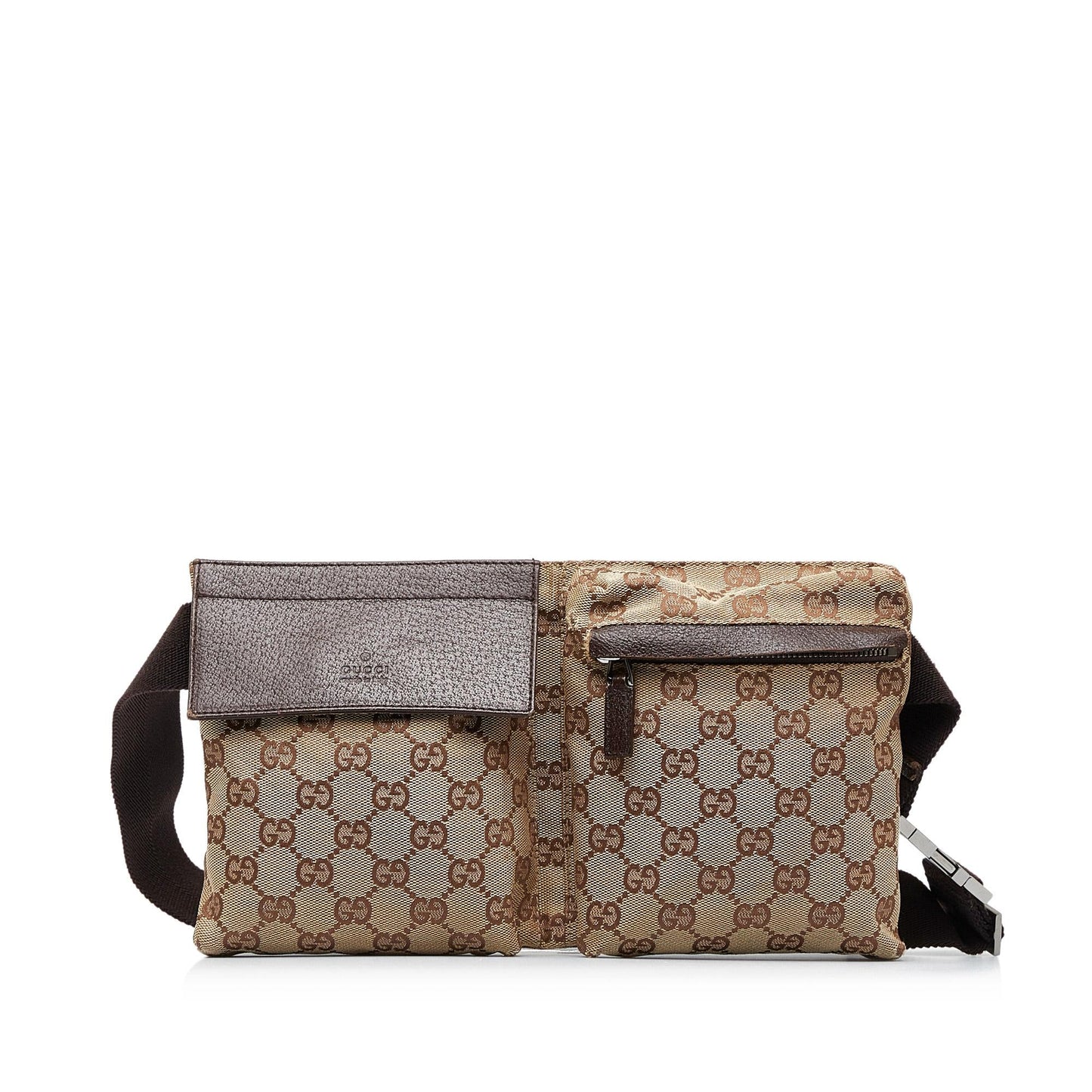 Gucci GG Double Pocket Belt SHG-ozfMNY Canvas Calf Brown Accessory