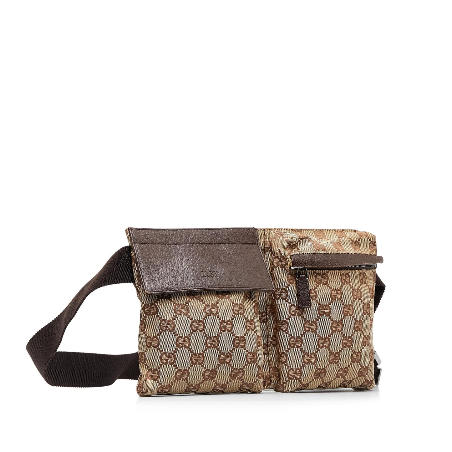 Gucci GG Double Pocket Belt SHG-ozfMNY Canvas Calf Brown Accessory