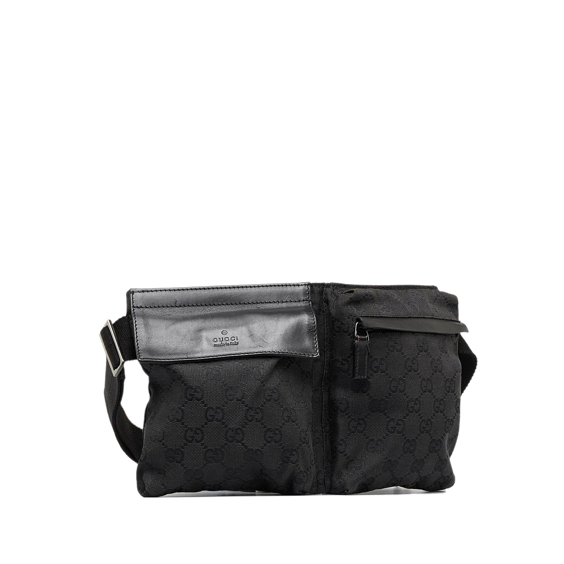 Gucci GG Double Pocket Belt SHG-9YRfAM Canvas Black Accessory