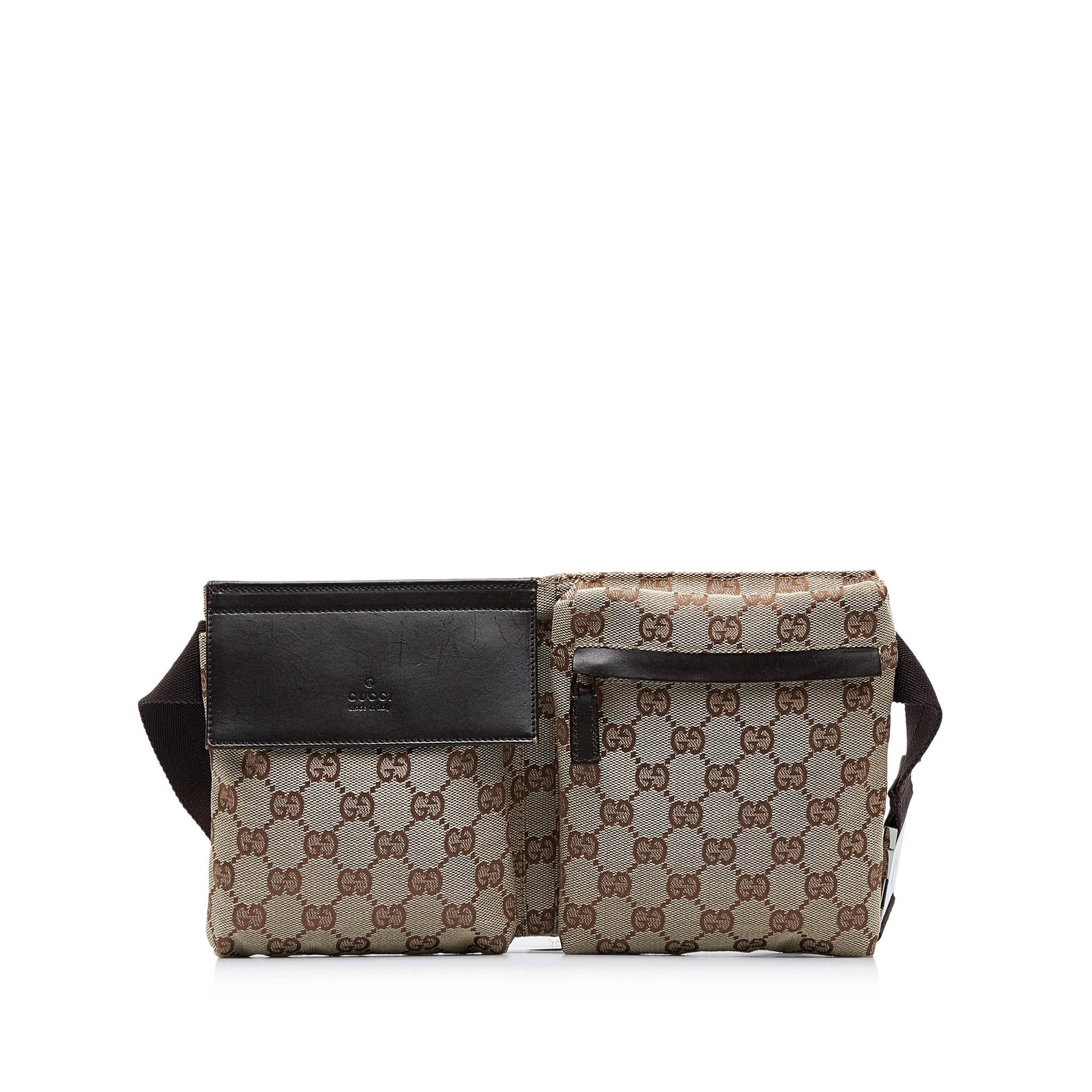 Gucci GG Double Pocket Belt SHG-BZKMqY Canvas Calf Brown Accessory