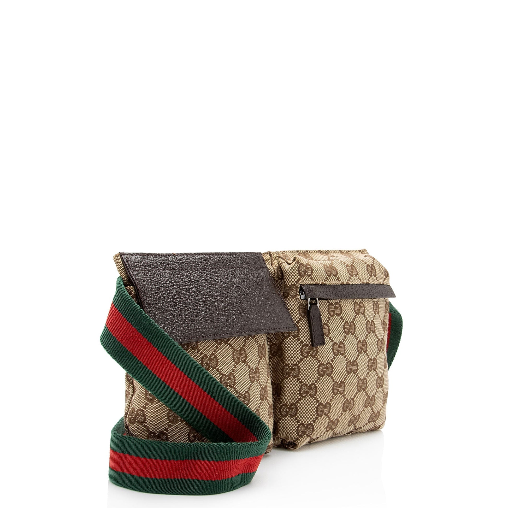 Gucci GG Double Pocket Belt SHF-Z0mmJ4 Leather Canvas Nylon Brown Accessory