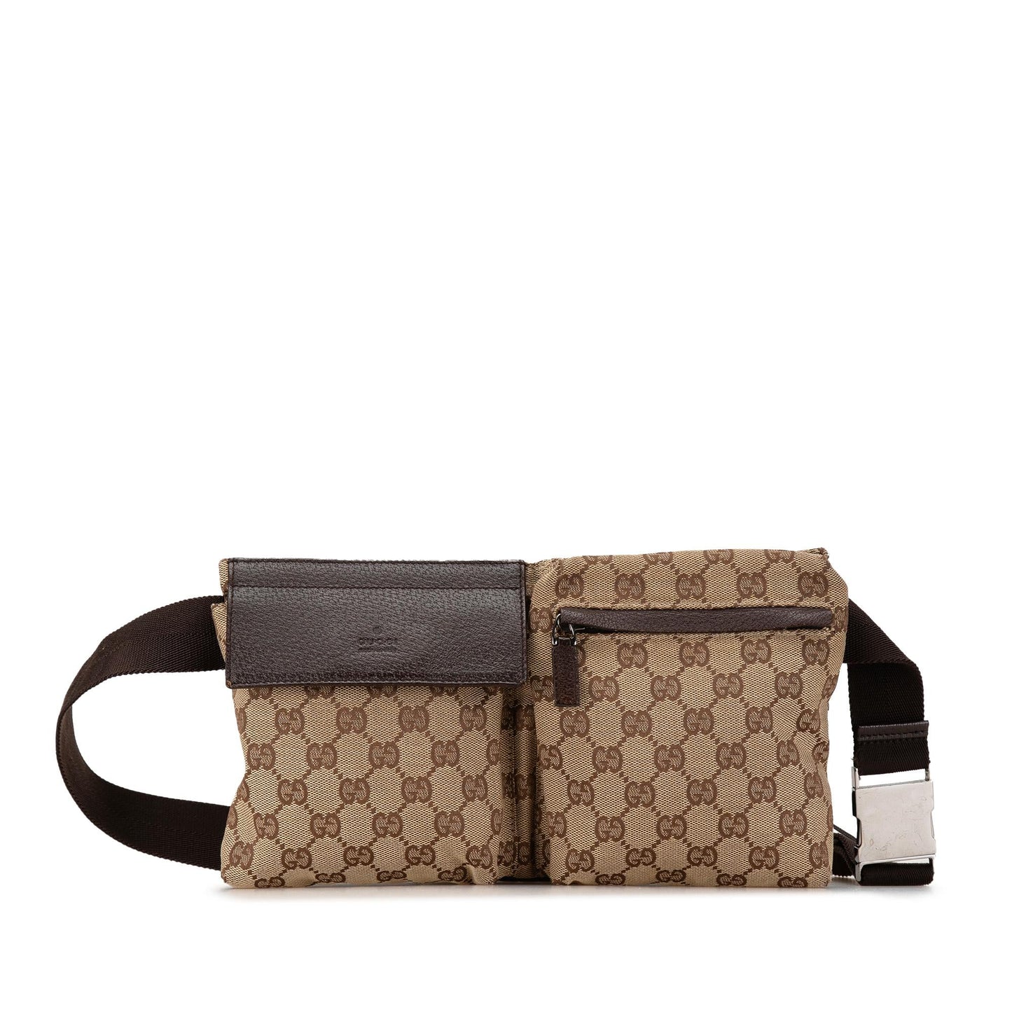 Gucci GG Double Pocket Belt SHG-4MdUlJ Canvas Calf Brown Accessory