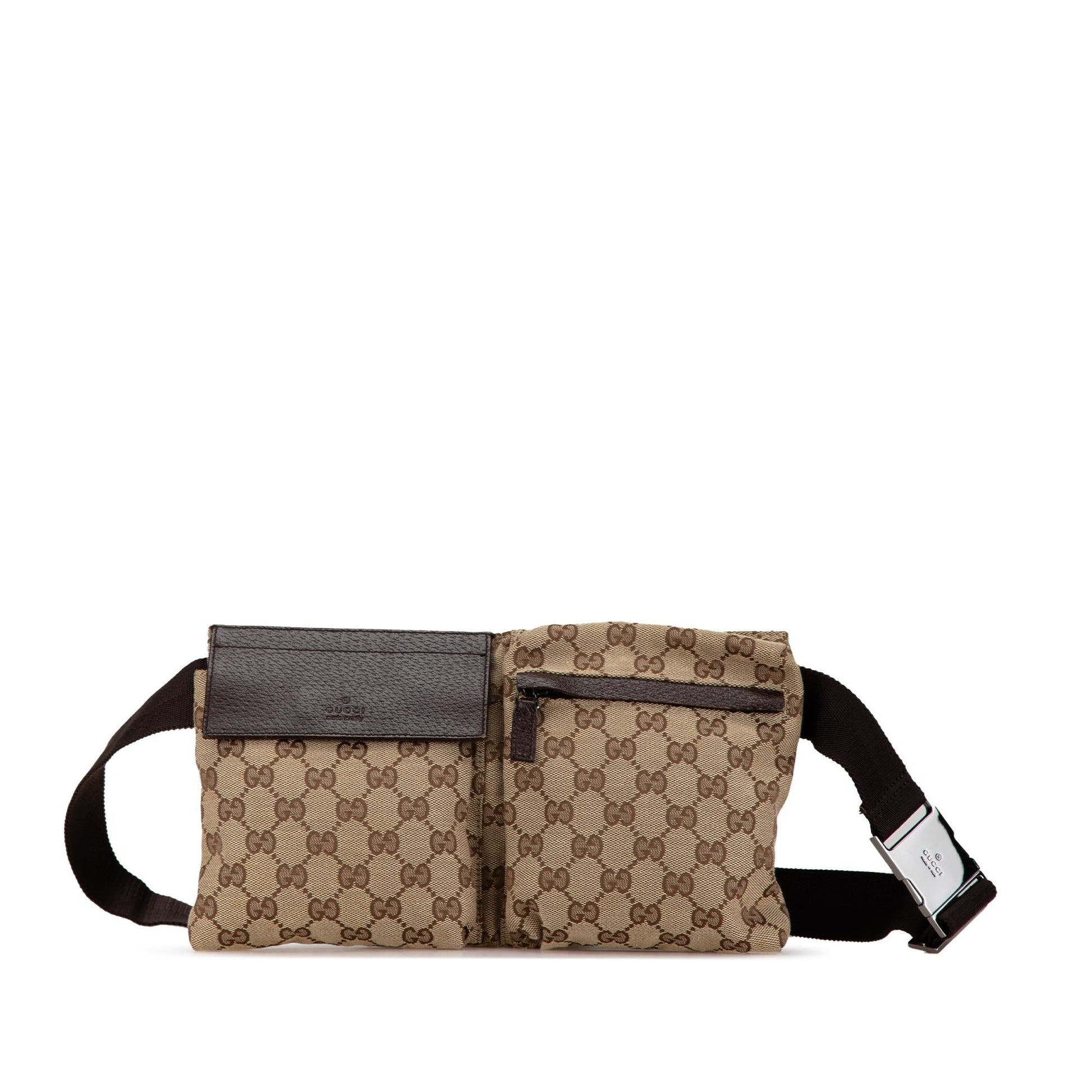 Gucci GG Double Pocket Belt SHG-e5K44J Canvas Calf Brown Accessory